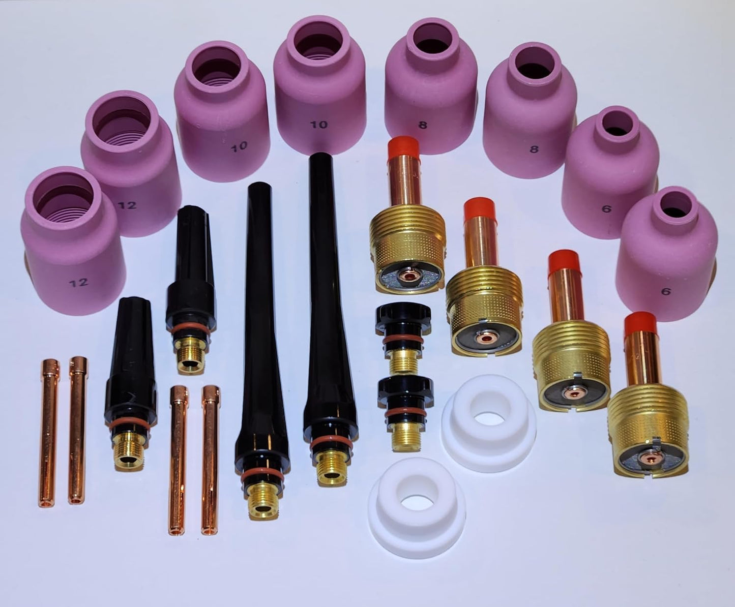24PC Tig Kit Gas Lens Ceramic Cups Jumbo Large Diameter (3.2) 1/8 Collet 45V116 (3.2) 1/8 Gas Lens 995795#6#8#10#12 Jumbo Cups (57N75 57N74 53N88 53N87) fits WP17/18/26 Torch