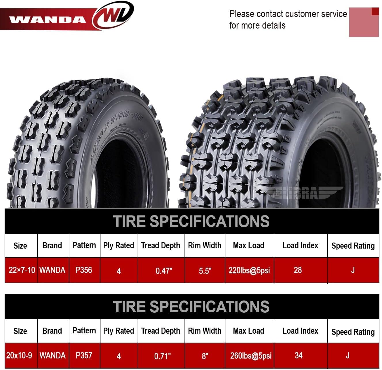 WANDA Set 4 Sport ATV tires 22x7-10 & 20x10-9 Yamaha Raptor 700 700R GNCC Race
