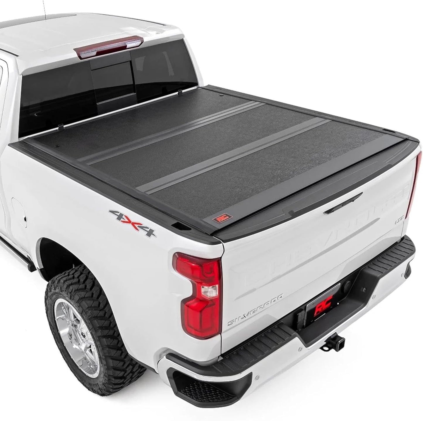 Rough Country Hard Tri-Fold Tonneau Cover for Chevy Silverado & GMC Sierra 1500 (2019-2025) - Low-Profile Aluminum Truck Bed Cover, Fits 5'10 Bed (69.9")