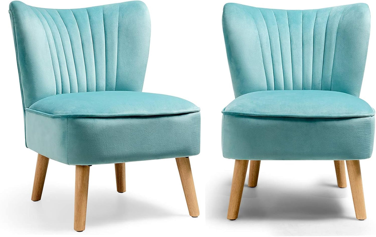 S AFSTAR Armless Accent Chair, Velvet Modern Chair with Rubber Wood Legs and Thick Sponge Seat, Upholstered Leisure Wingback Sofa Chair for Living Room for Bedroom Living Room (2, Blue)