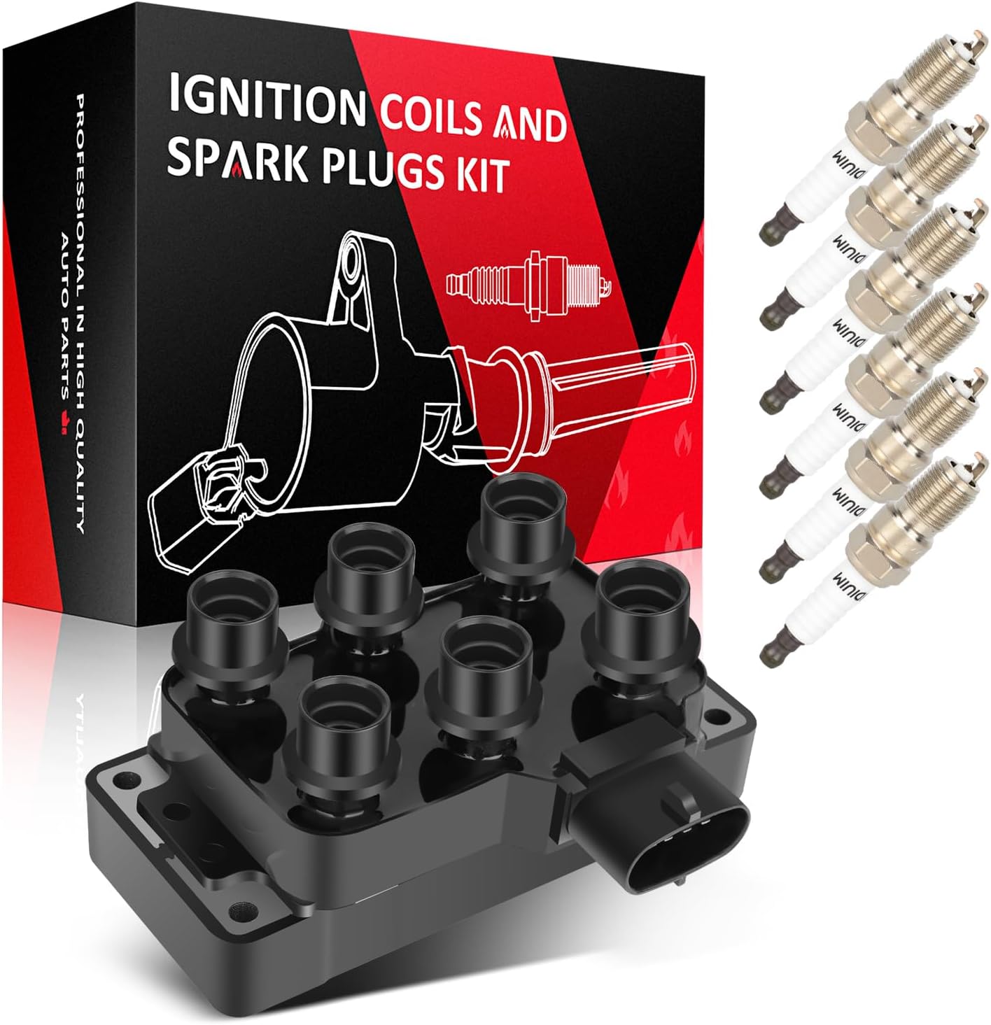 SCITOO ignition coils 4+Spark Plugs 4 4pcs Replacement for P-assat 1.8L 2001-2005,for J-etta 1.8L 2001 2002 2003 2004 2005,for A-udi A4 1.8L 2001-2007 Replace UF411 UF-437, UF-580, CO044