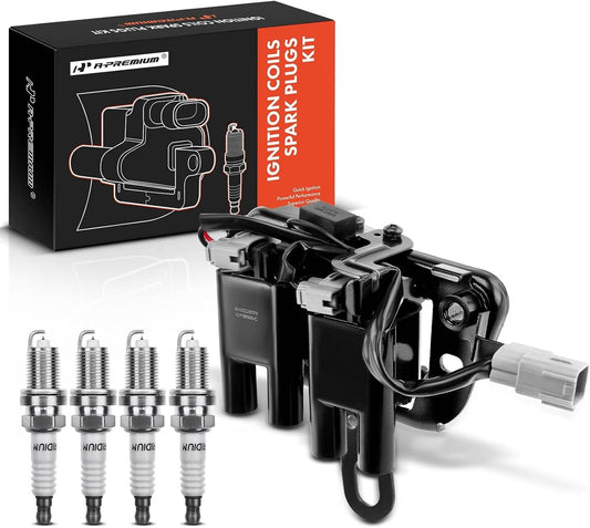 A-Premium Ignition Coils and Spark Plugs Kits Compatible with Hyundai Elantra 2007-2012 & Kia Soul 2010-2011, 2.0L