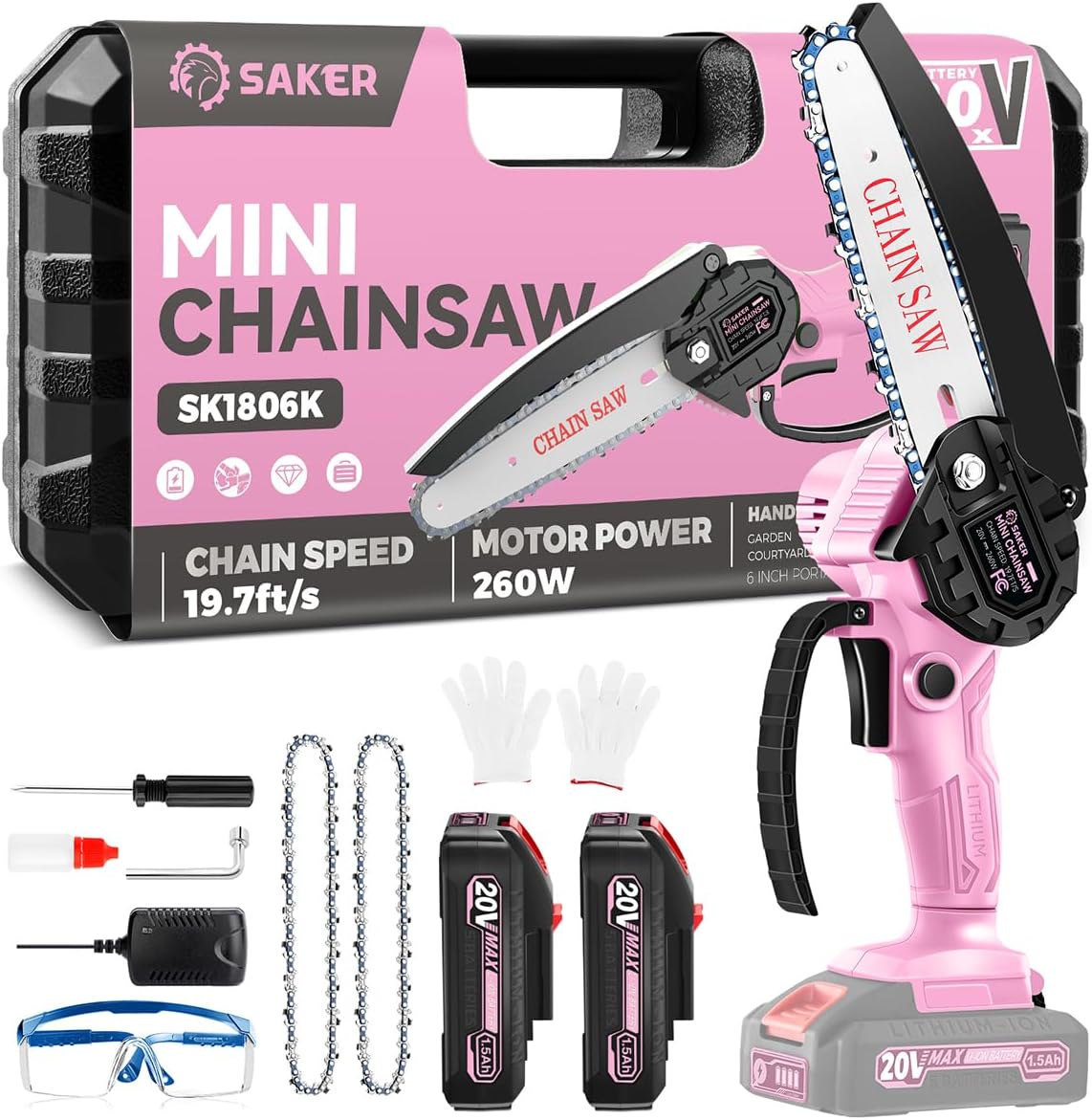 Saker Mini Chainsaw|6 Inch Chainsaw[2025 Upgraded]|Mini Cordless Electric Chain Saw|Small Handheld Portable Chainsaw Battery Powered Chain Saw for Tree Trimmer and Garden,Christmas Gifts for Men Women