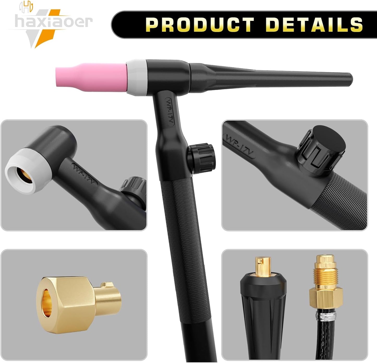 WP-17V TIG Welding Torch - Lift TIG Torch for Stick/MIG Welder Machines - 10FT Cable with 10-25mm² Quick Connector & 35-50mm² Adapter - Includes Holster & Complete Accessory Kit