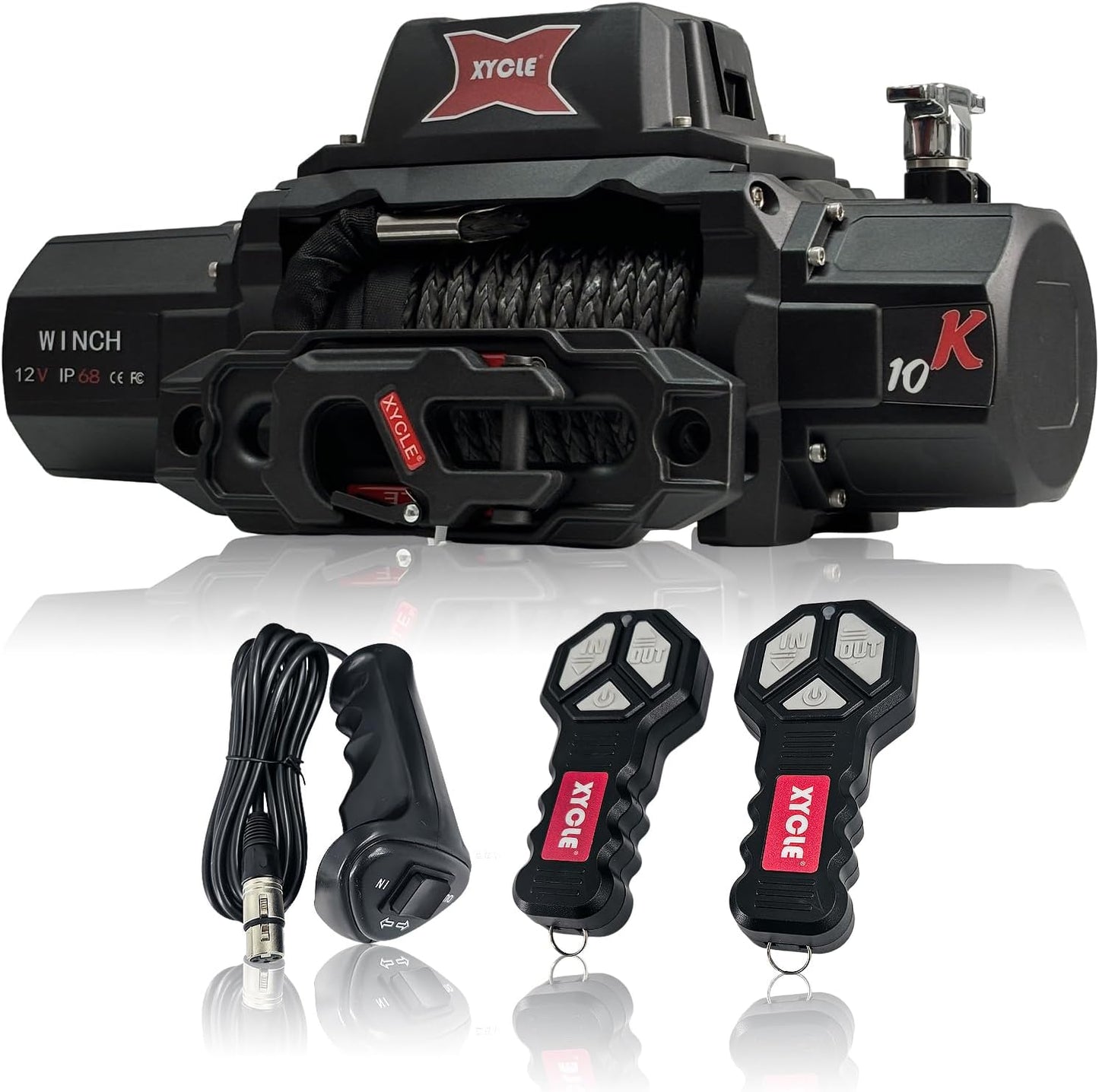 XYCLE18500lbs12V Electric Winch IP68waterproofOff-Road Vehicle Rescue winchs with2wireless Remote Controls and Synthetic Rope Suitable for Towing SUVs,Loggers,Trucks,Trailers,Jeeps,4WD (Dark-Gray)