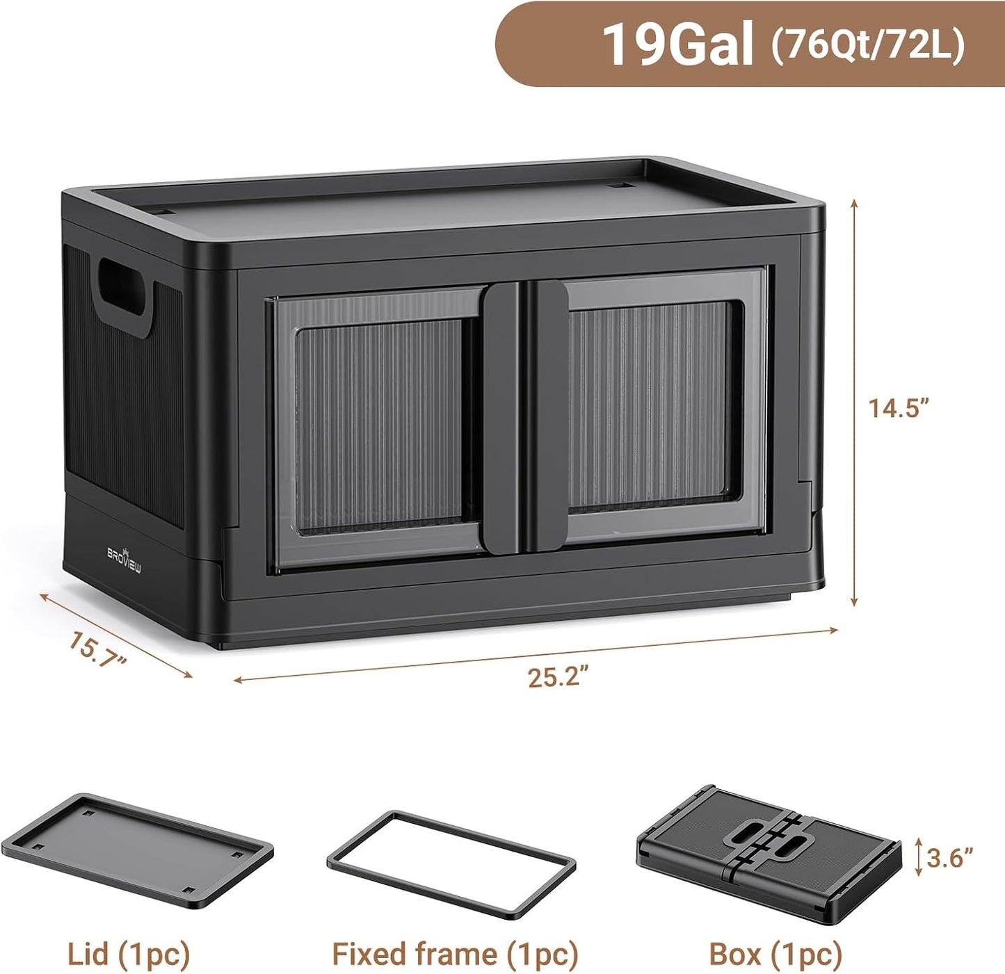 100QT Stackable Storage Bins With Lids, 25Gal Plastic Boxes With Wheels and Doors, Heavy-Duty Folding Closet Organizers, Cabinet for Closet Home Dorm, 1 Pack Black