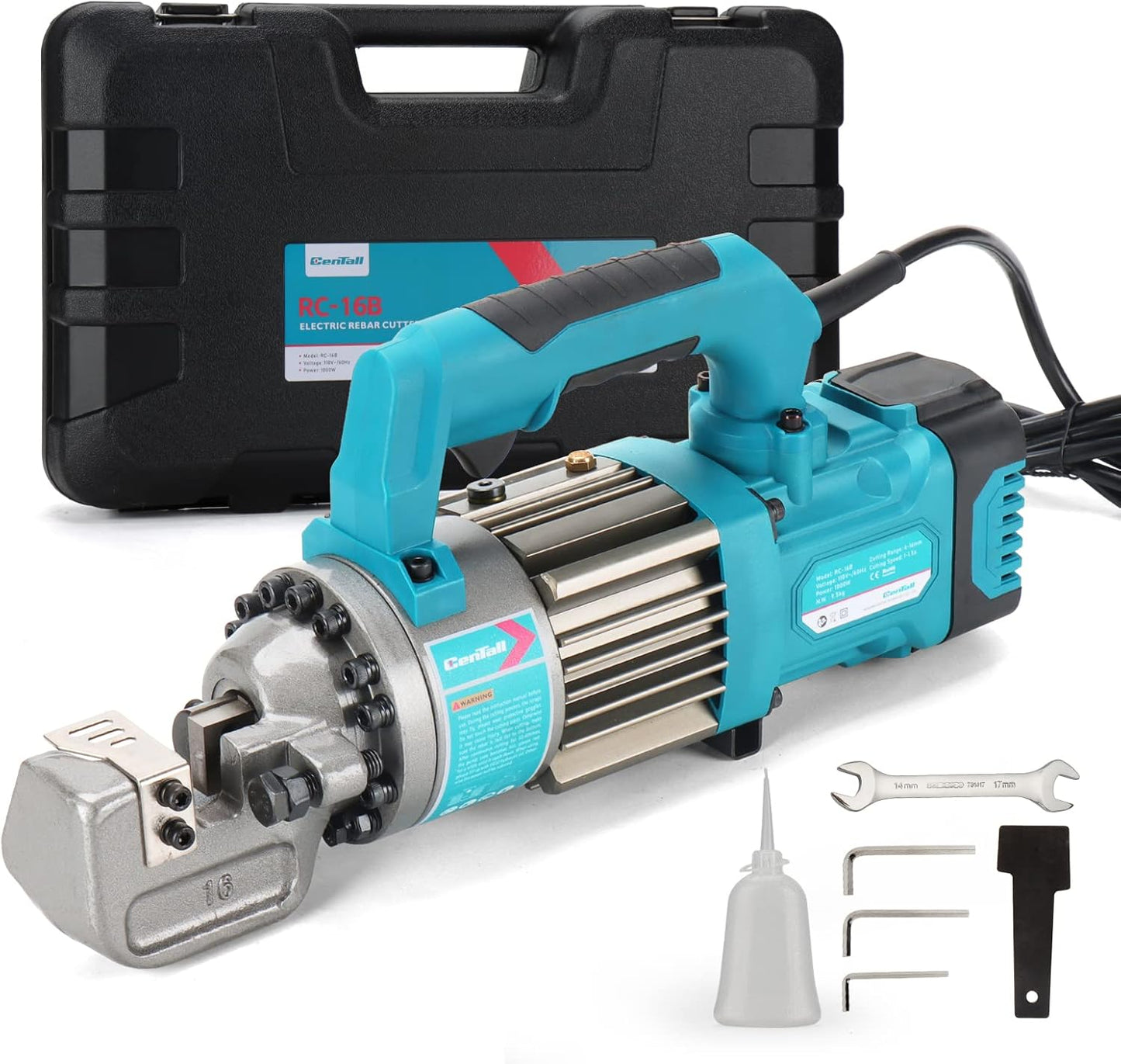 5/8 Inch Electric Hydraulic Rebar Cutter, Portable Rebar Cutter, Cutting up to 4-16mm #5 Rebar, Cutting Speed 1-1.5S 1000W RC16B (Grey + Orange)