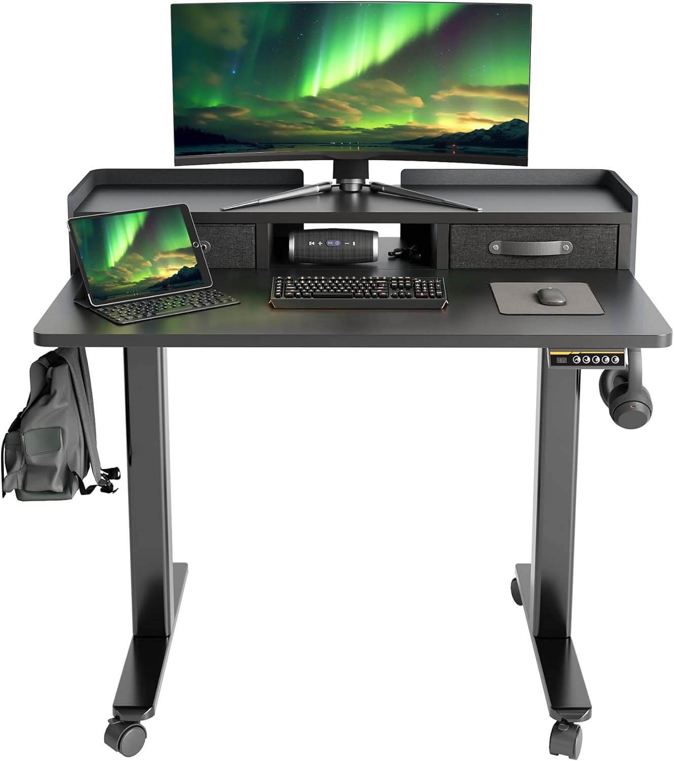 Claiks Standing Desk with Drawers, Adjustable Stand Up Electric Standing Desk Adjustable Height with Storage Shelf and Splice Board, 59 Inch, White