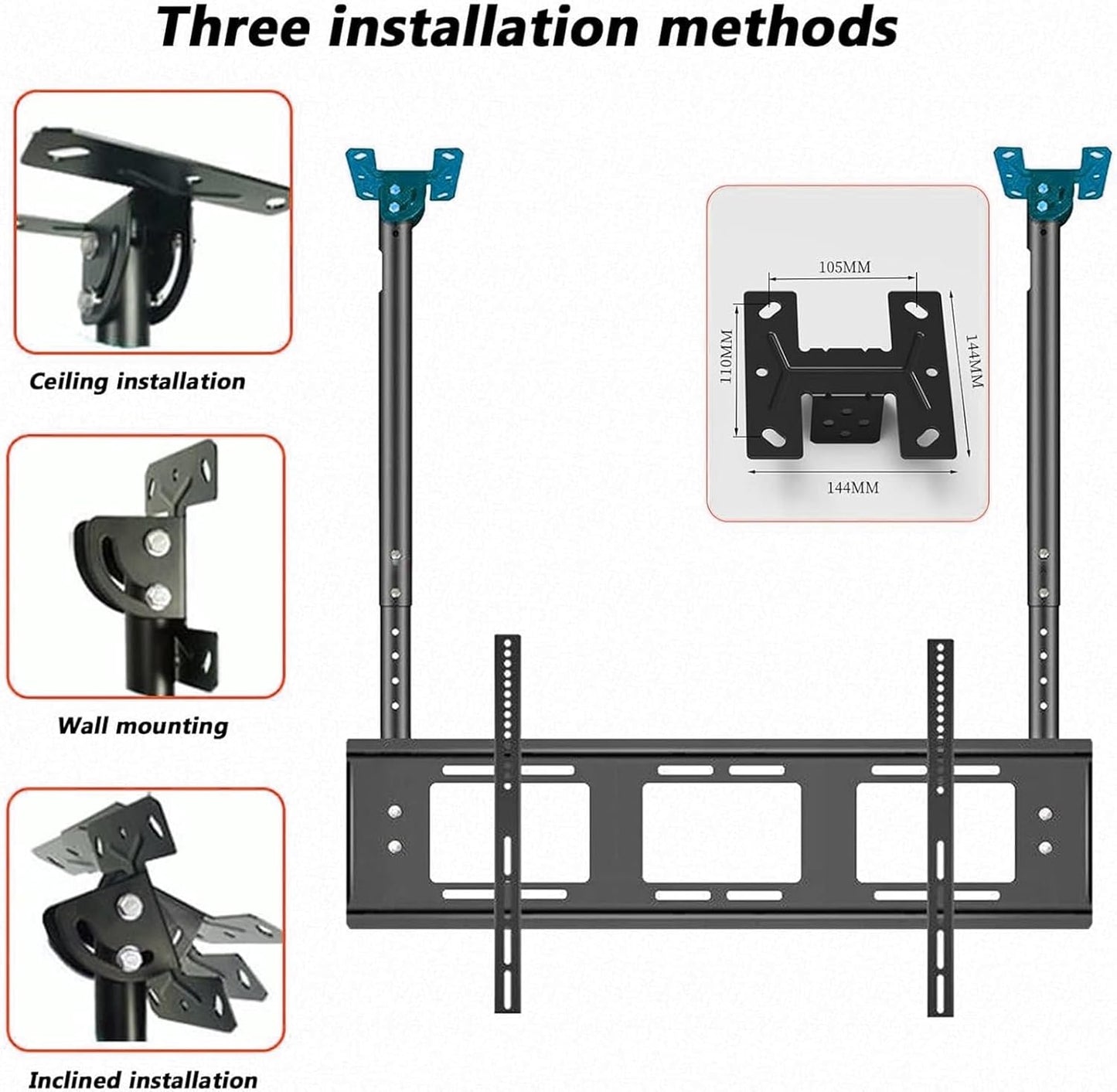 Ceiling TV Stand - Tv Wall Mount,for 32-100 Inches Tv Double Pole Large LED Screens Stand,Telescoping TV Lift,Adjustable Height Wall TV Mount Bracket,Three Installation M