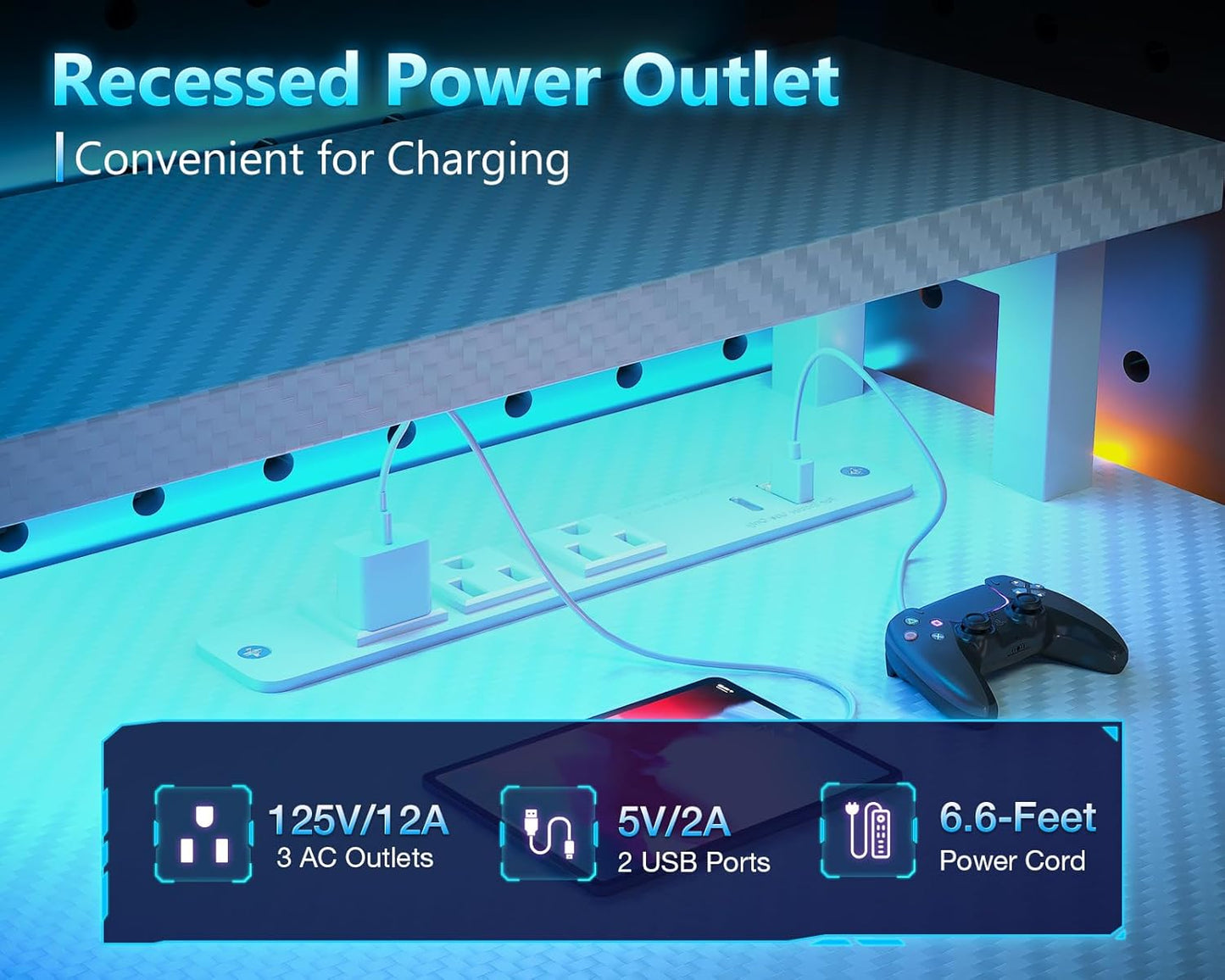 Casaottima 59 Inch Gaming Desk with USB Charging Ports & LED Light - Reversible Computer Desk with 3 Fabric Drawers, Monitor Stand, CPU Stand, and Side Hook, Modern Office Desk, White