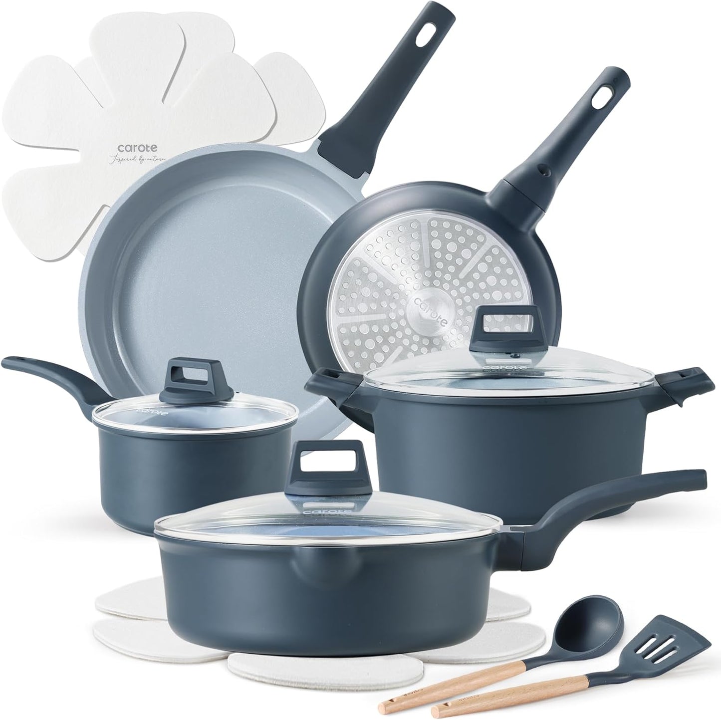 CAROTE 14 Pcs Pots and Pans Set Nonstick,Cookware Set Kitchen Cooking Set with Utensil and Pan Protectors