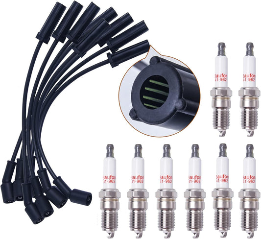 Upgraded 41-962 Spark Plugs Wires Set for 1999-2012 Chevy Silverado Tahoe Suburban, Yukon Sierra, Escalade Spark Plugs and Wires Tune up Kit; Motor 4.8 5.3 6.0 - Pack of 16
