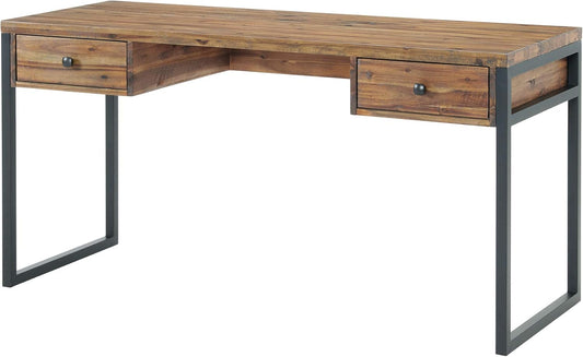 Alaterre Furniture Claremont Rustic Wood and Metal Office Desk, 60 in. W x 23 in. D x 30 in. H, Natural Wood Grain Finish with Two Side Drawers, Ideal for Home Office and Study Room