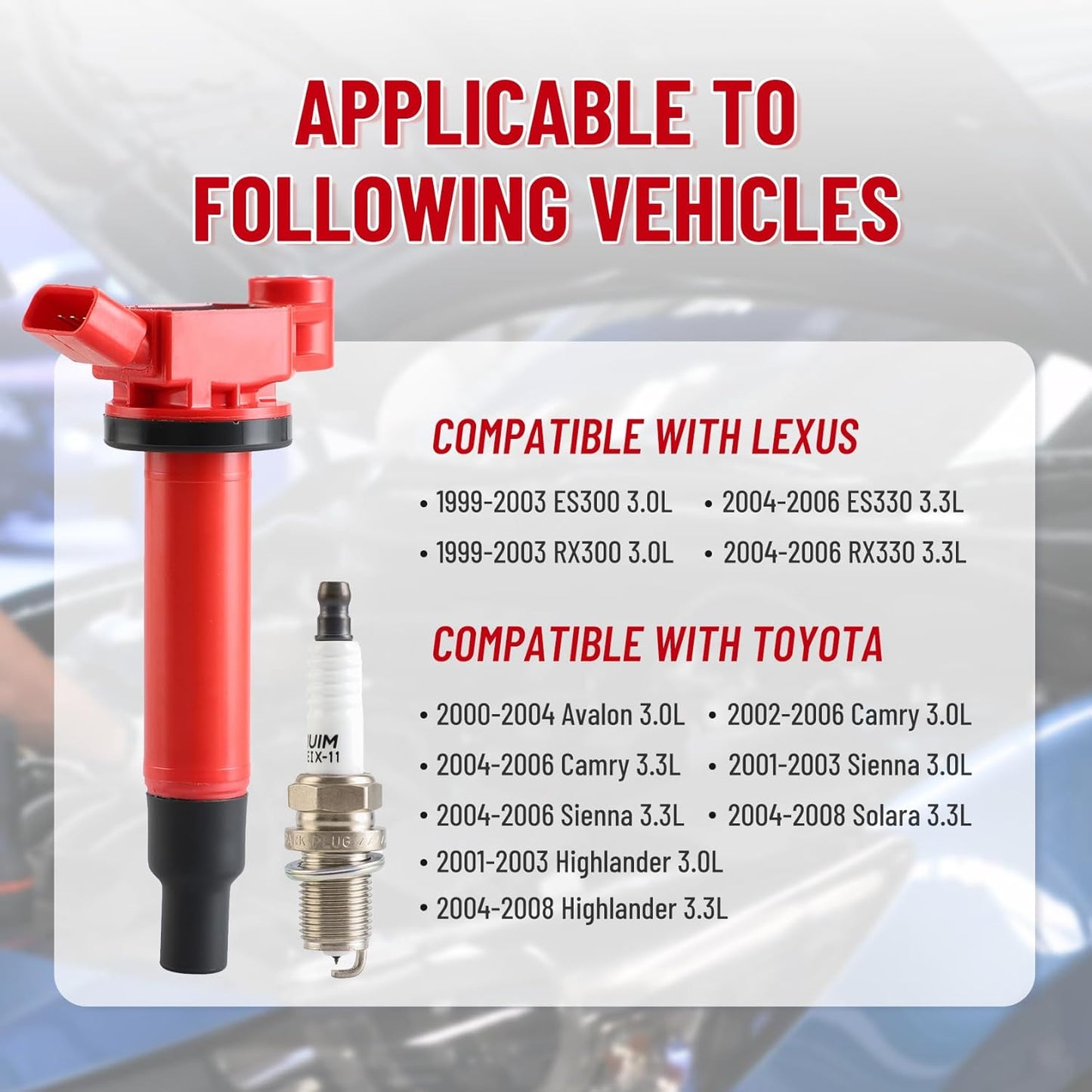 CarBole UF267 Ignition Coils and Spark Plugs Set Compatible with Lexus Toyota (OE: UF267+PK20TT)