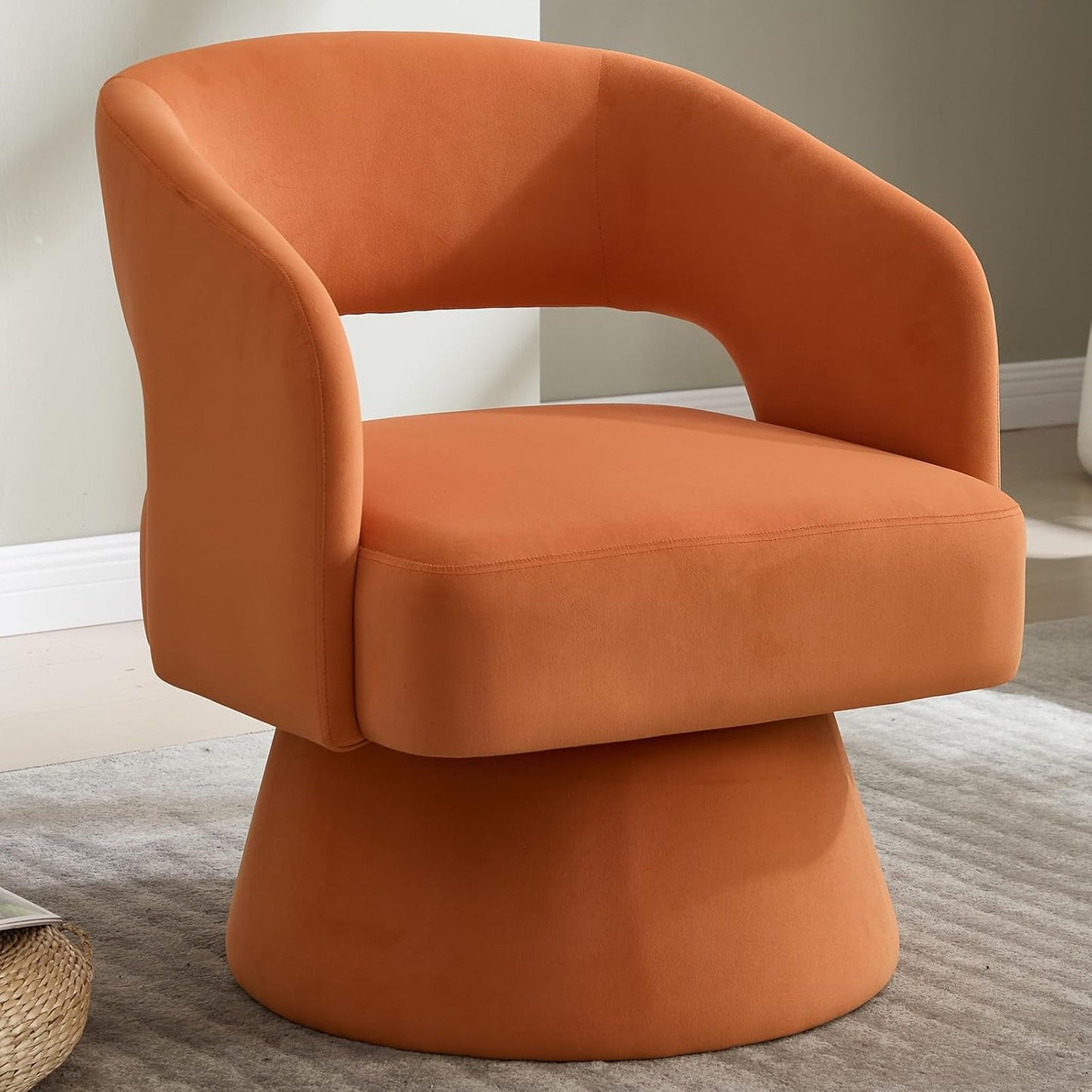 Swivel Accent Chair Set of 2, 360 Degree Rotating Barrel Accent Chair Velvet Upholstered Living Room Chair with Ergonomic Open Backrest Mid Century Modern Single Sofa for Bedroom (Black)