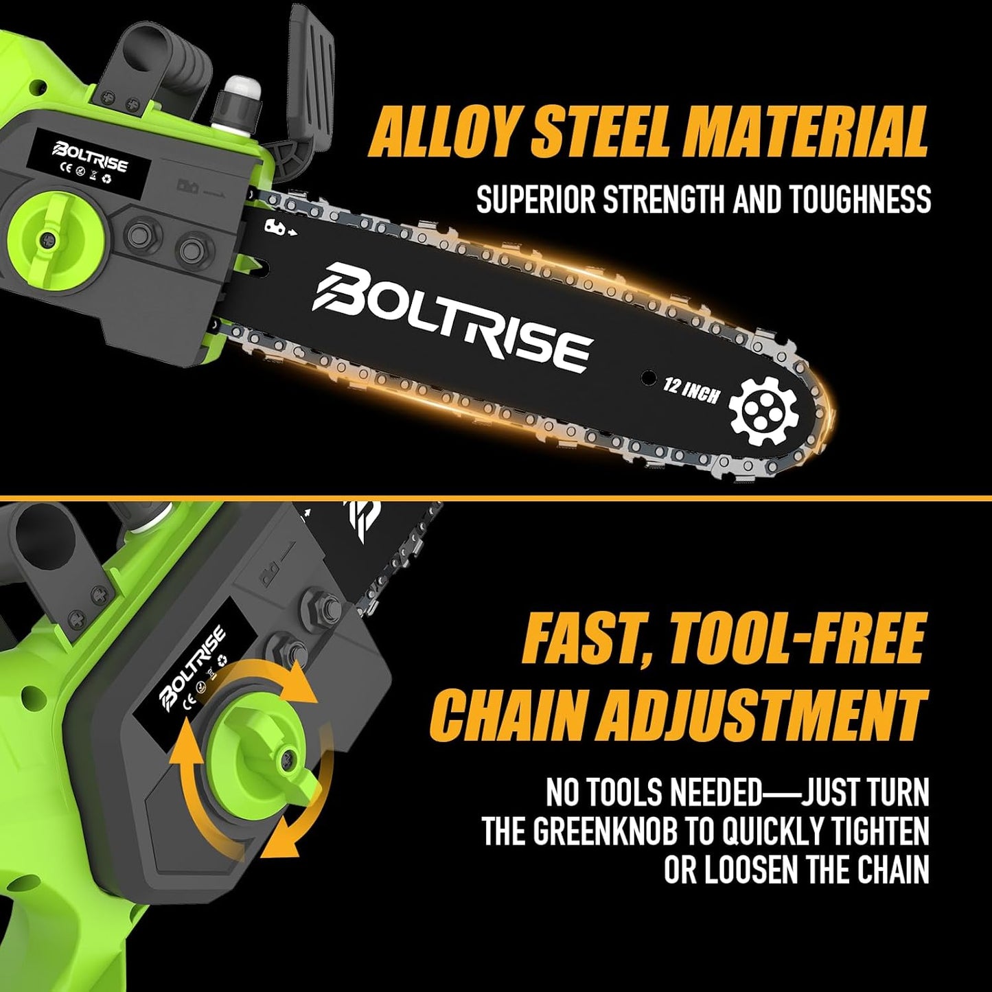 12 Inch Cordless Brushless Electric Chainsaw, 2 × 4.0Ah Batteries & Auto Oiler Security Lock, 42 FT/S Powered Compact HandHeld Chain Saw, for Tree Trimming, Wood Cutting Garden, Pruning