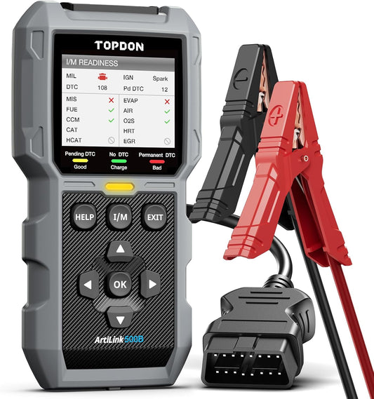 TOPDON AL500B OBD2 Scanner Battery Tester 2 in 1 Code Reader, Full OBDII Diagnosis, 12V Battery Tests & 12V/24V Cranking Tests, Charging Tests, Scan Tool, Car Diagnostic Tool for All OBDII Cars