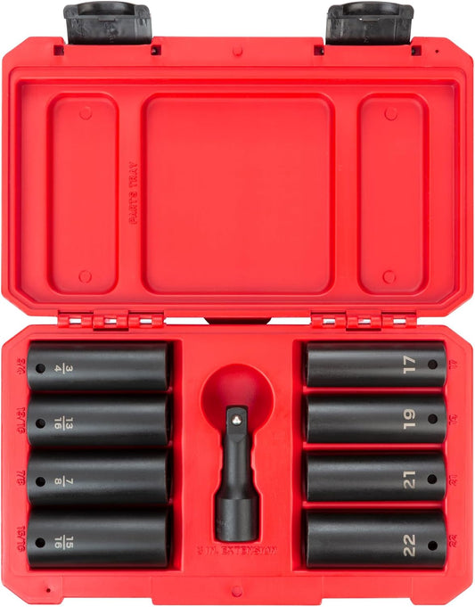 TEKTON 1/2 Inch Drive Impact Lug Nut Socket Set with Case (9-Piece) | SID92415