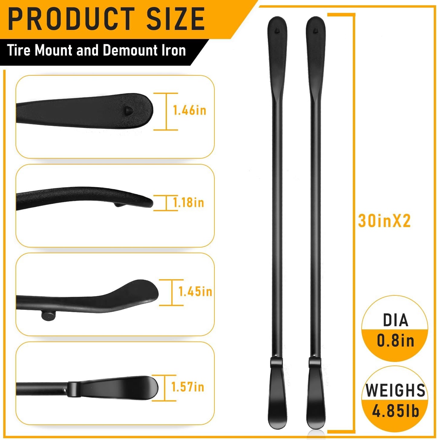 2 PCS Tire Bar, Tire Spoon,Tire Mount and Demount Iron, Ideal for Auto/Truck Maintenance, Replaces Manual Tire Changers (30 inch)