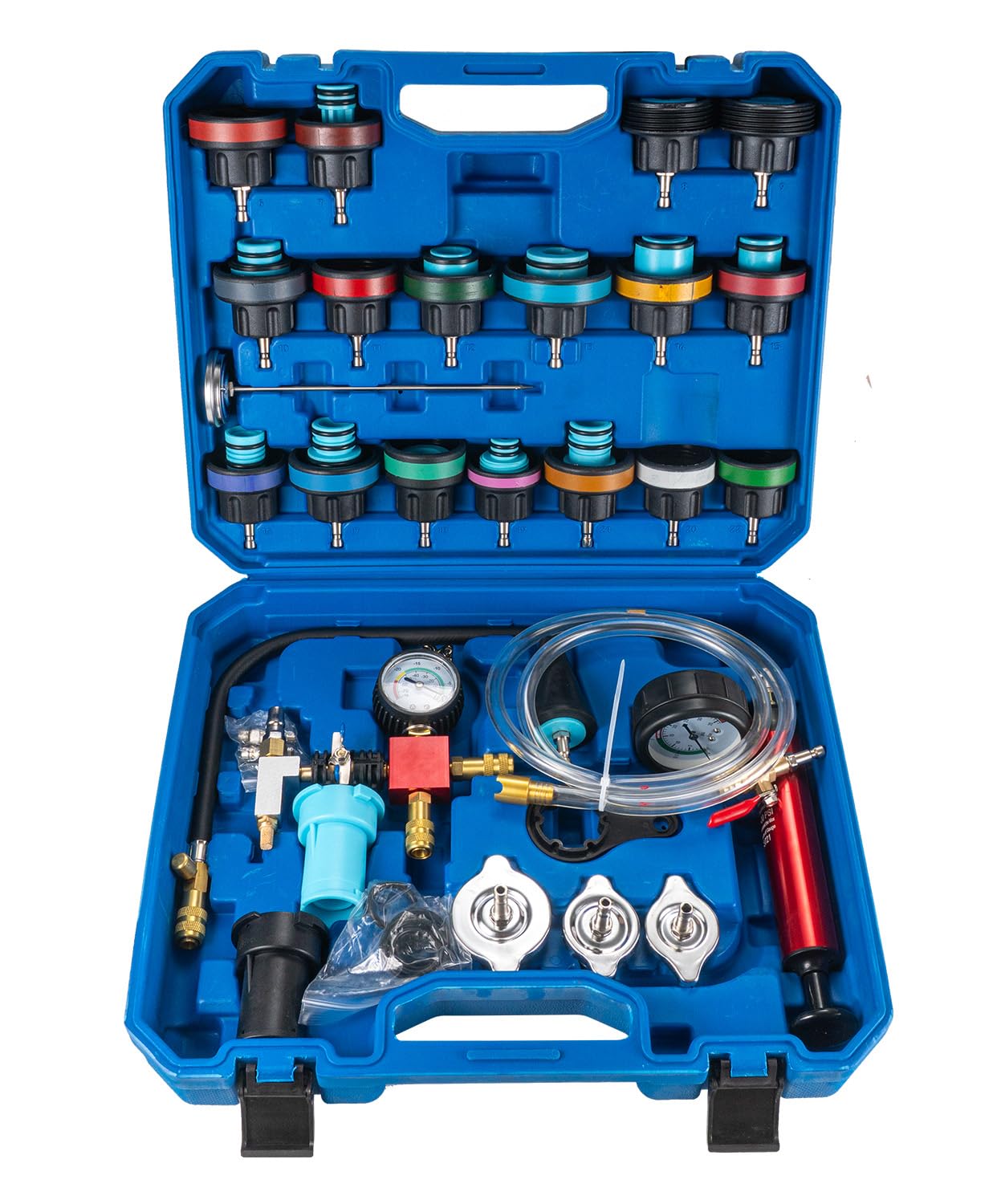31PCS Radiator Coolant Pressure Tester Kit, Cooling System Radiator Leak Tester and Vacuum Refill Kit for Automotive Cooling System Water Tank Leakage Detection