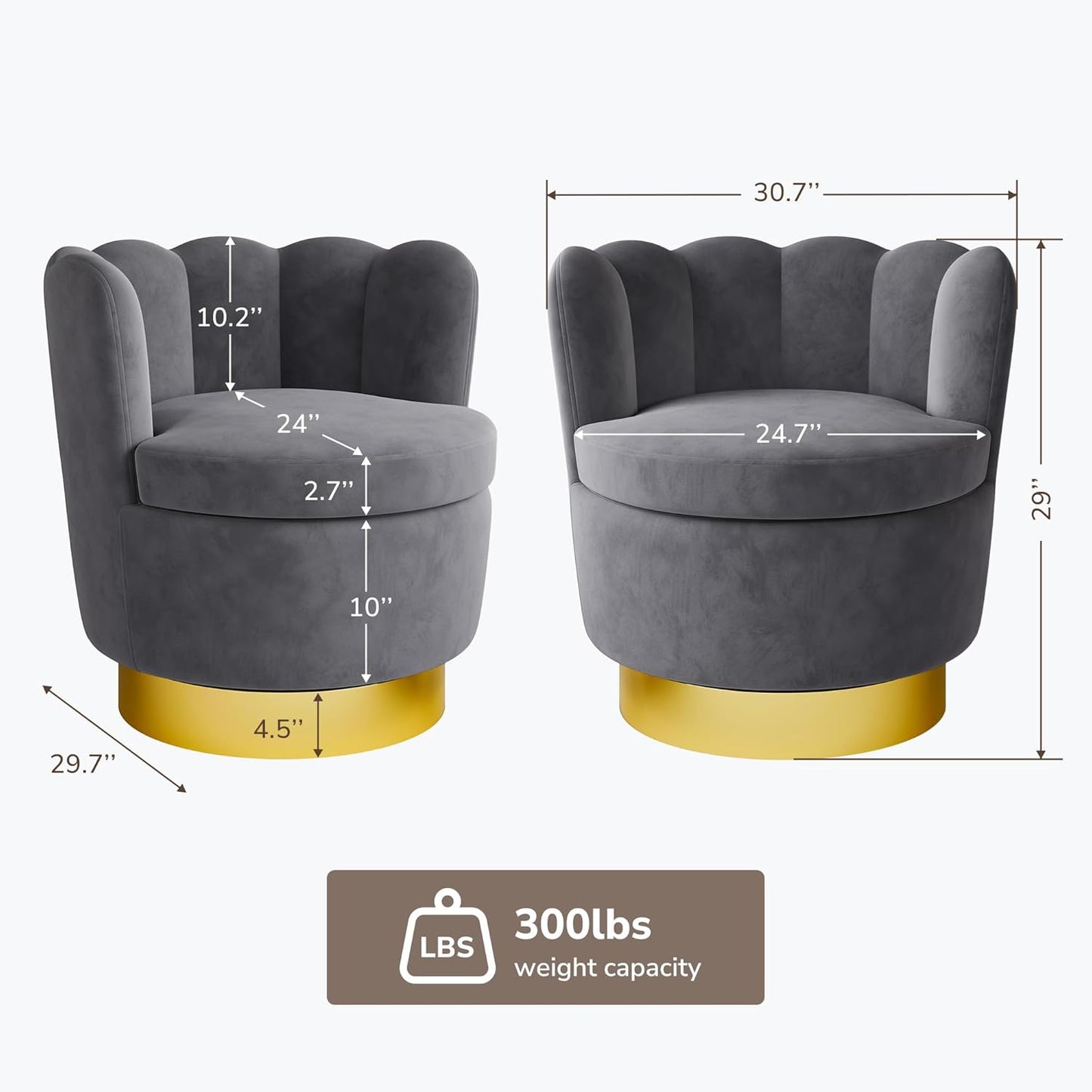 BELLEZE Swivel Accent Chair, Velvet Modern Round Petal Swivel Barrel Chair, 360° Upholstery Swivel Sofa Armchair, Comfy Swivel Accent Chair for Living Room Bedroom - Lotus (Dark Grey)