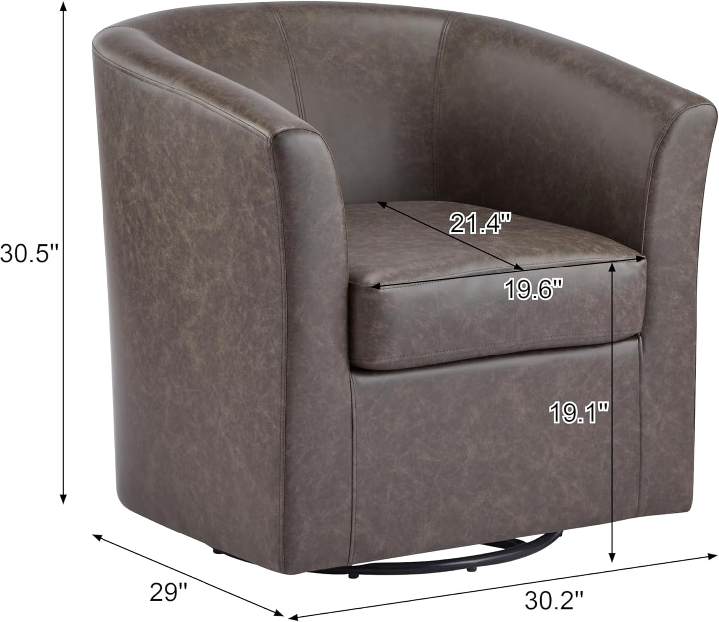 Christopher Knight Home Daymian Faux Leather Swivel Club Chair, Living Room Swivel Barrel Chair with 360-Degree Rotation and Cushion, Modern PU Club Chair with Metal Base, Dark Brown