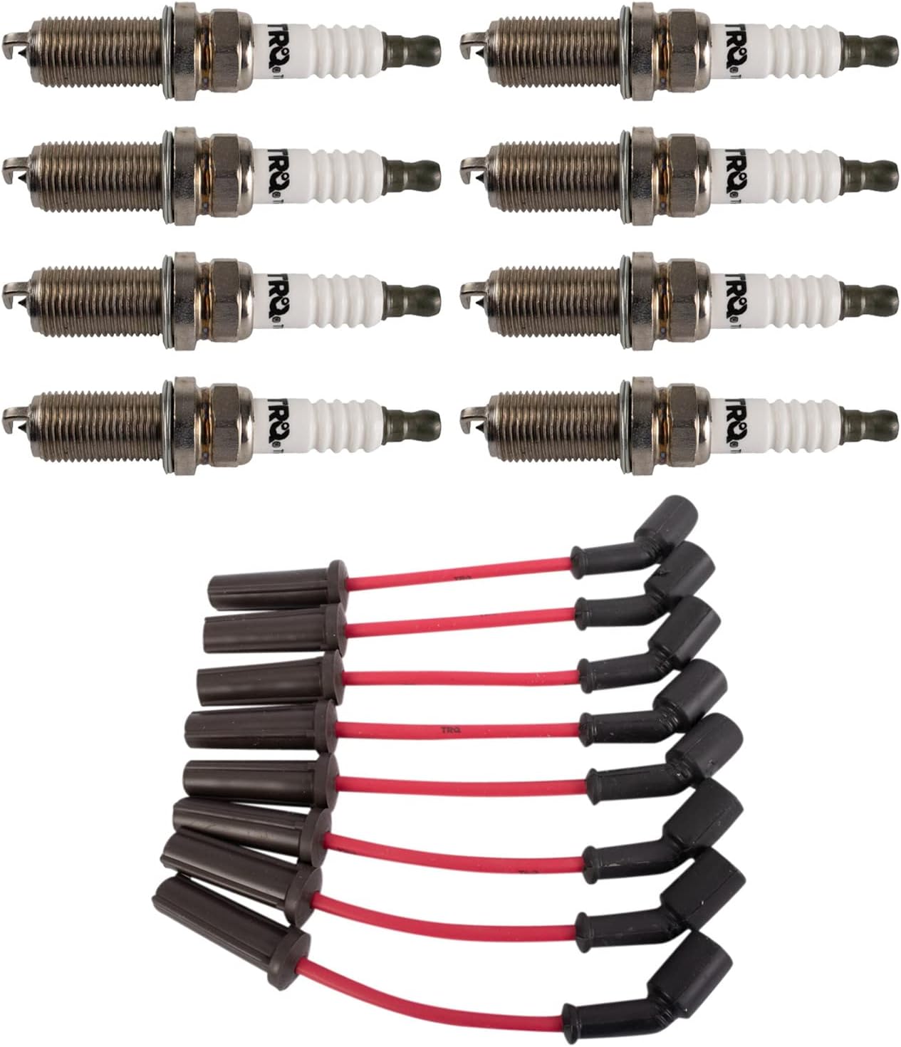TRQ Performance Ignition Kit Spark Plugs Wire Set Red Compatible with 02-06 Cadillac 97-07 Chevrolet 99-07 GMC 03-07 Hummer 99-02 Pontiac