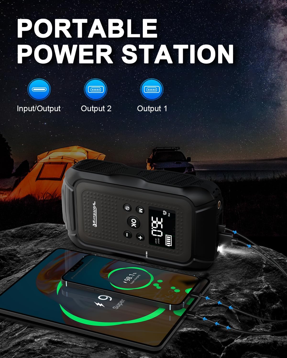 7000A Jump Starter with Air Compressor (All Gas/10.0L Diesel), 12V Jumper Starter Pack with 150PSI Auto Tire Inflator, Car Battery Jump Box Portable with LCD Display & LED Light