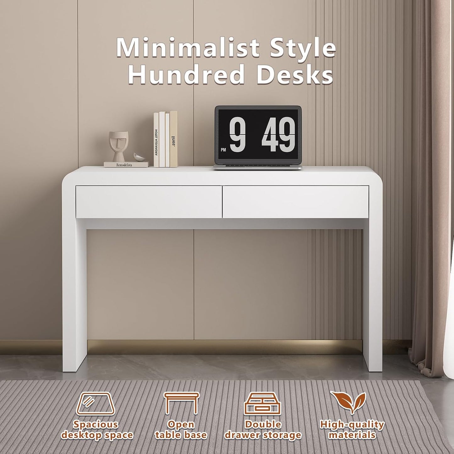 White Computer and Gaming Desk with Drawers.Home Office desks for Bedroom.Wooden Kids' Writing Table.Three-Layer Lacquered Thick Wooden Board Work Desk That can be Used as a Vanity(Z-101)