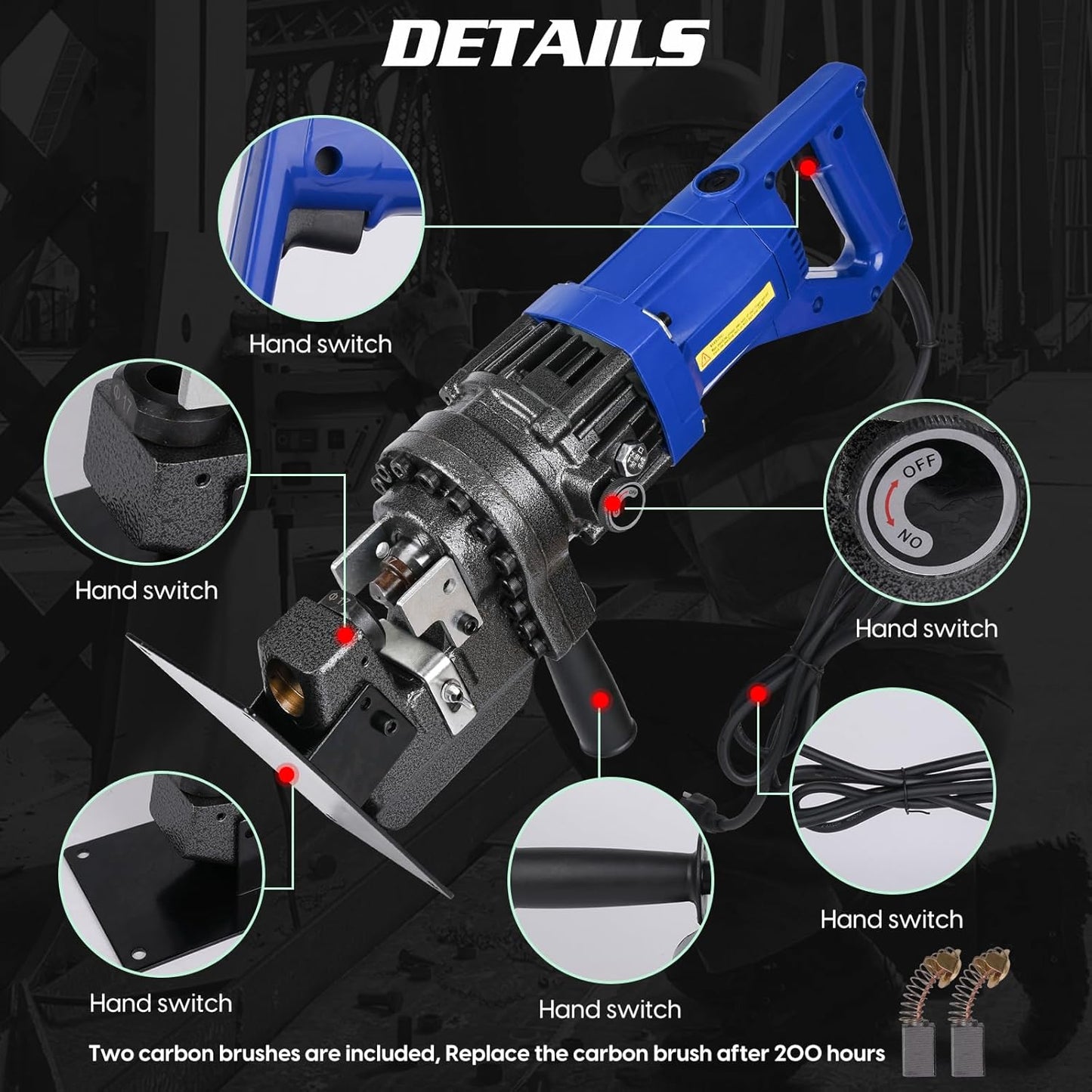 1300W Electric Hydraulic Hole Puncher, 110V Steel Punch Machine, Electric Hydraulic Hole Punch with Die Φ1/4" 3/8" 1/2" 11/16" 4/5", Angle Steel Punching Tool for Iron Aluminum Copper Plate