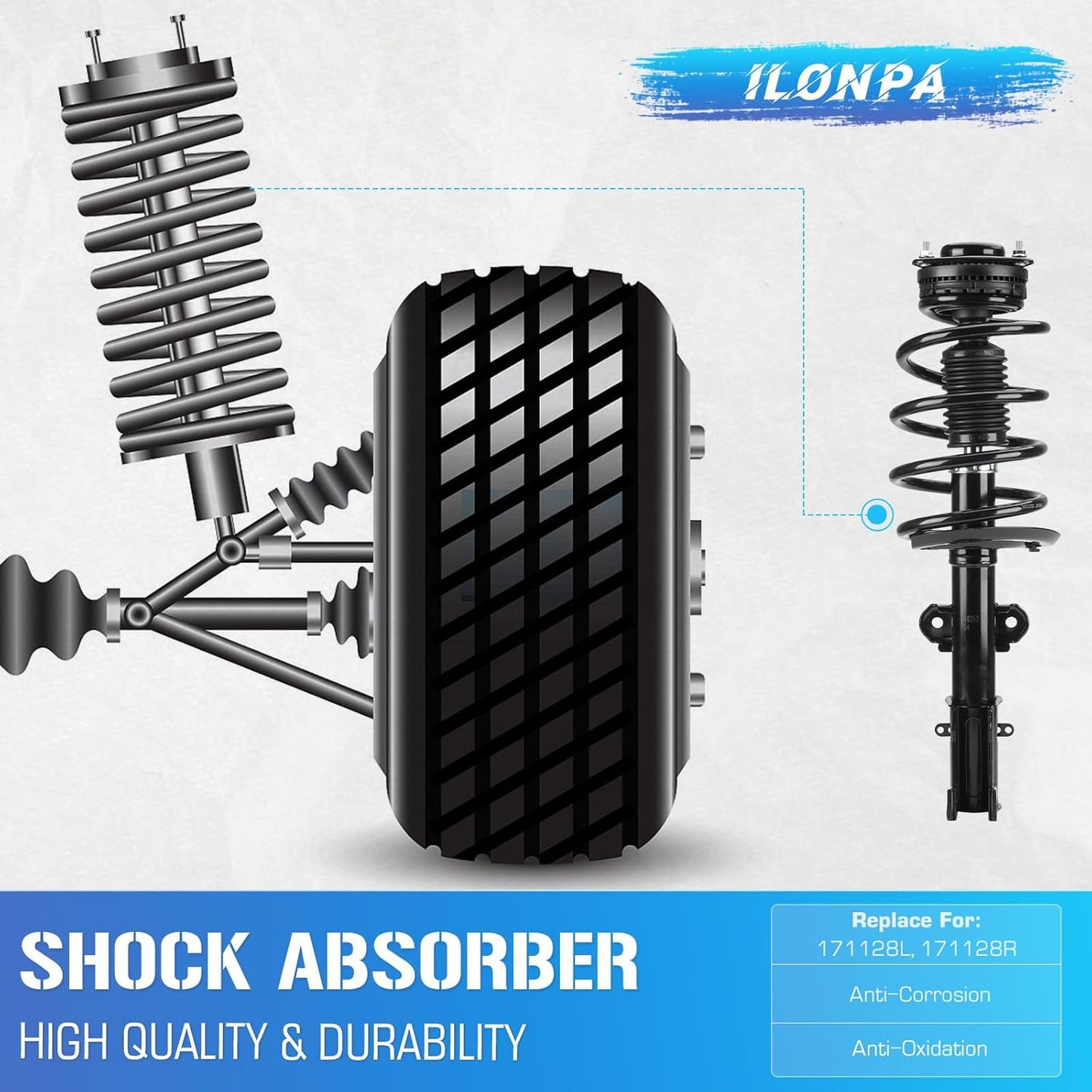 171128L 171128R Front Struts Shocks w/Coil Springs for 2008-2019 Dodge Grand Caravan (Exc. RT/GT), 2008-2016 Chrysler Town & Country (Exc. S), Absorbers 2009 2010 2011 2012 2013 2014 2015 2017 2018