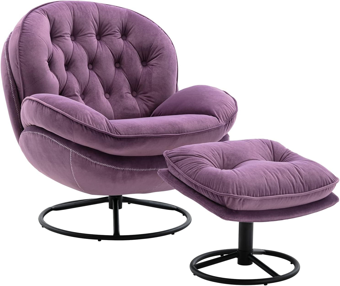 Baysitone Accent Chair with Ottoman,360 Degree Swivel Velvet Accent Chair, Lounge Armchair with Metal Base Frame for Living Room, Bedroom, Reading Room, Home Office (Gray)