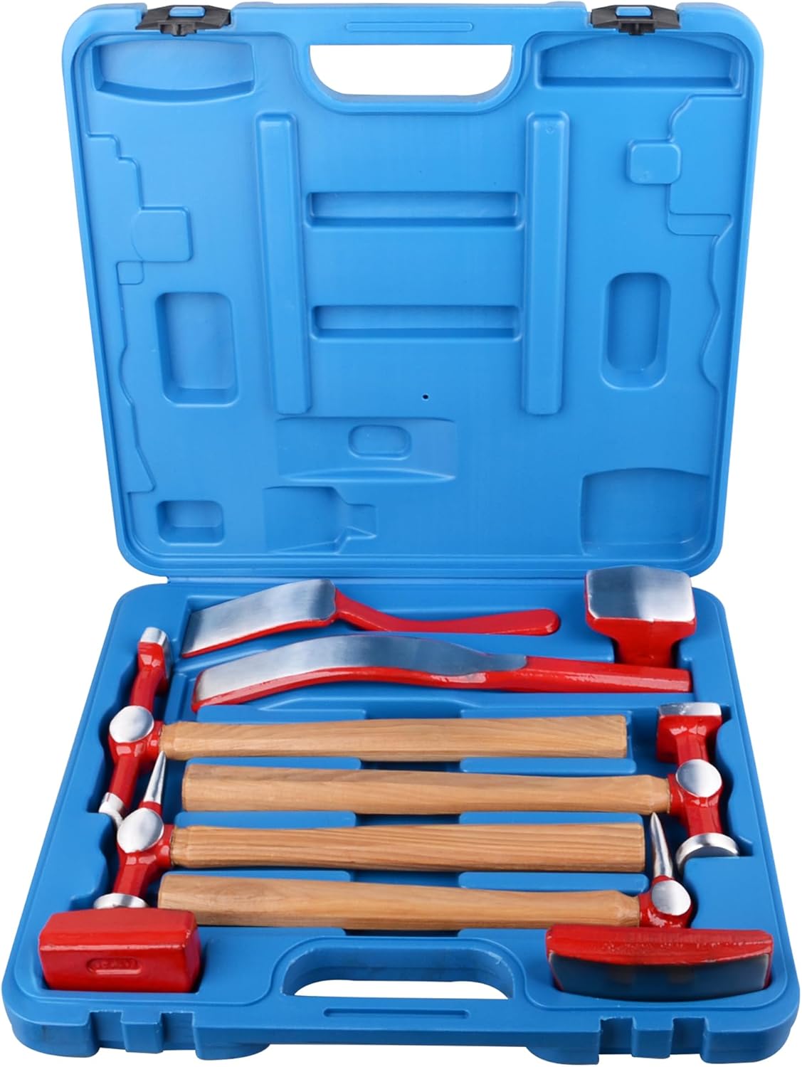 9 pcs heavy duty Auto Body Repair Tool, Fender Repair Kit Carbon Steel Hammer Dolly Set Dent Hammer Set with Hickory Handle