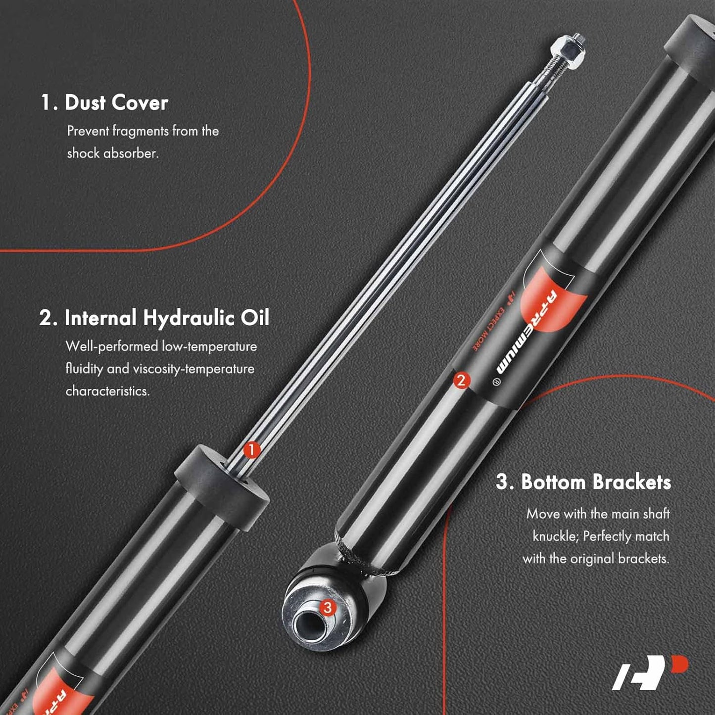 A-Premium Rear Suspension Shock Absorber Strut Compatible with Audi A6 2006-2011, A6 Quattro 2005-2011, S6 2007-2008, 2-PC Set