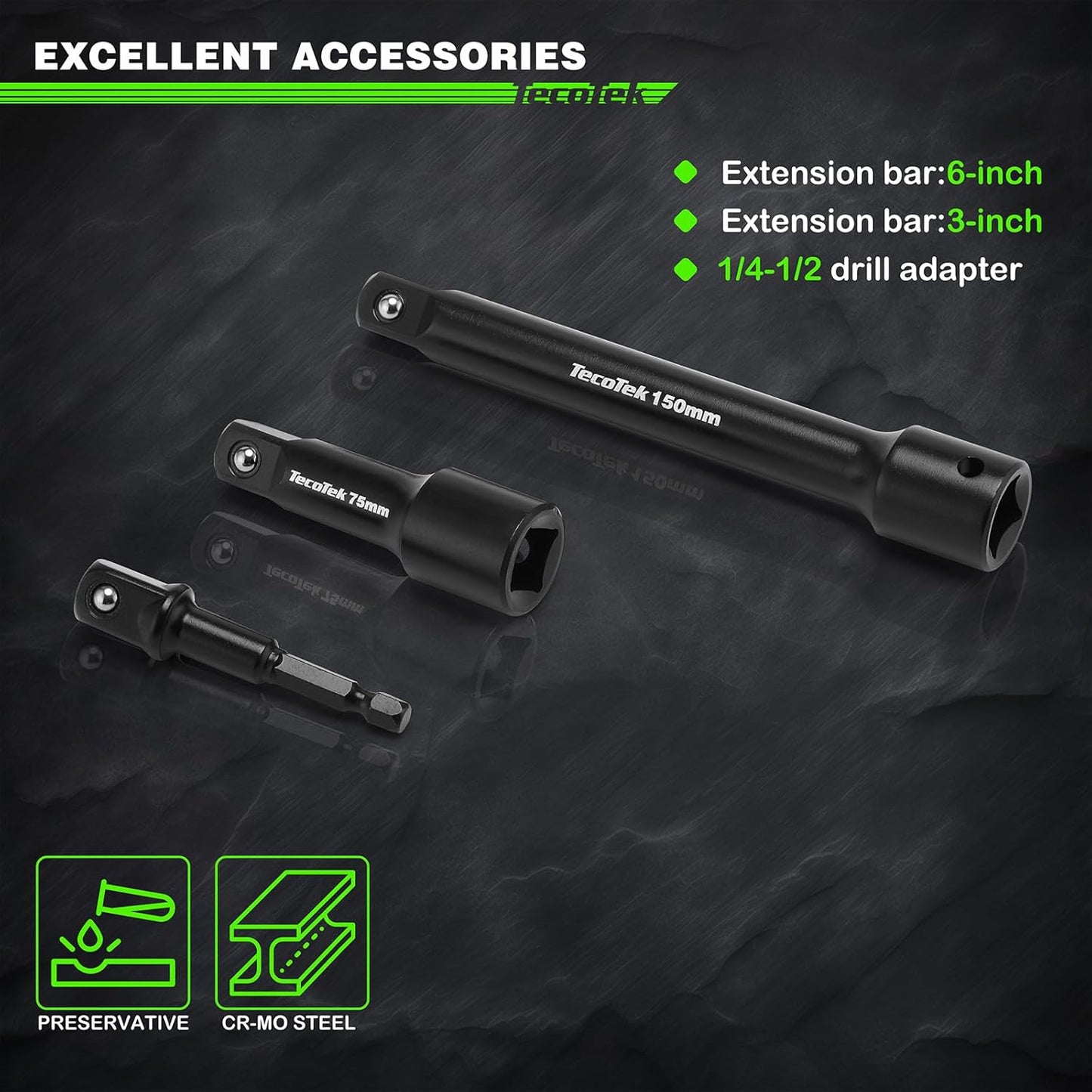 30 Pieces 1/2-Inch Drive Shallow Metric Impact Socket Set, Cr-Mo, 10mm to 36mm, No Skipped Sizes, 6 Point, Includes Extension Bars, Drill Socket Adapter 1/2"