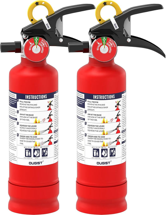ABC Fire Extinguisher for Home & Vehicle - 2.5 lb 1-A:10-B:C Rated, Dry Chemical Fire Safety with Quick-Release Handle, Certified for Kitchen/Car/Boat Use-Model FF1KG-2Pack