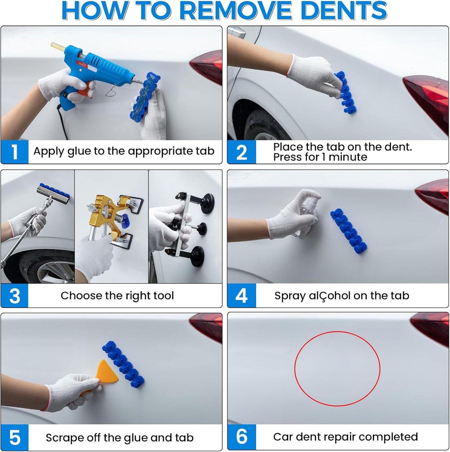 134Pcs Car Dent Puller Kit, Paintless Dent Removal Tool Kit with 3 in 1 T-bar Slide Hammer & Bridge Puller & Golden Lifter, Dent Repair Kit for Car Hail Damage Large Small Dent Fast Removal