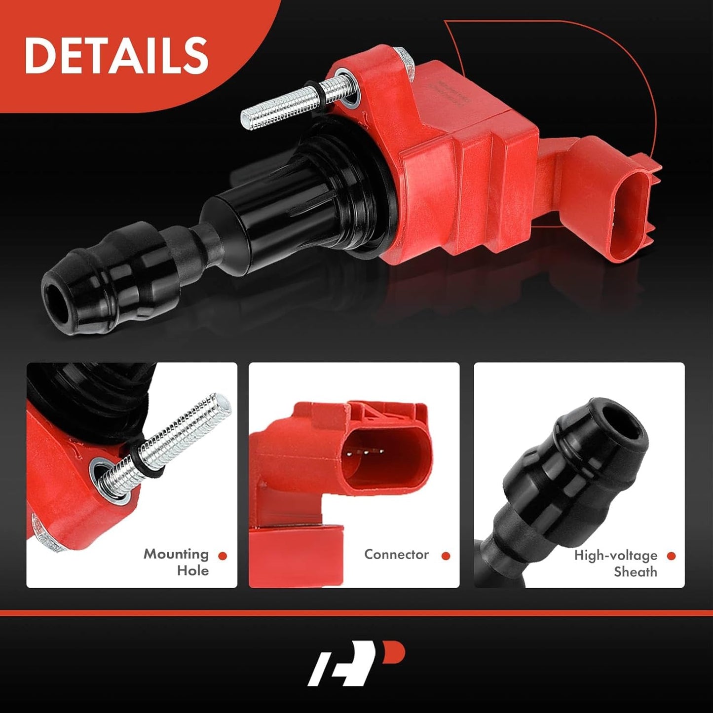 A-Premium (Red) Engine Ignition Coil Pack Compatible with Chevrolet Equinox, Malibu, Captiva Sport, HHR, Cobalt & GMC Terrain & Buick LaCrosse, Verano, Regal & Saab 9-5 & Fisker & Pontiac, 4-PC Set