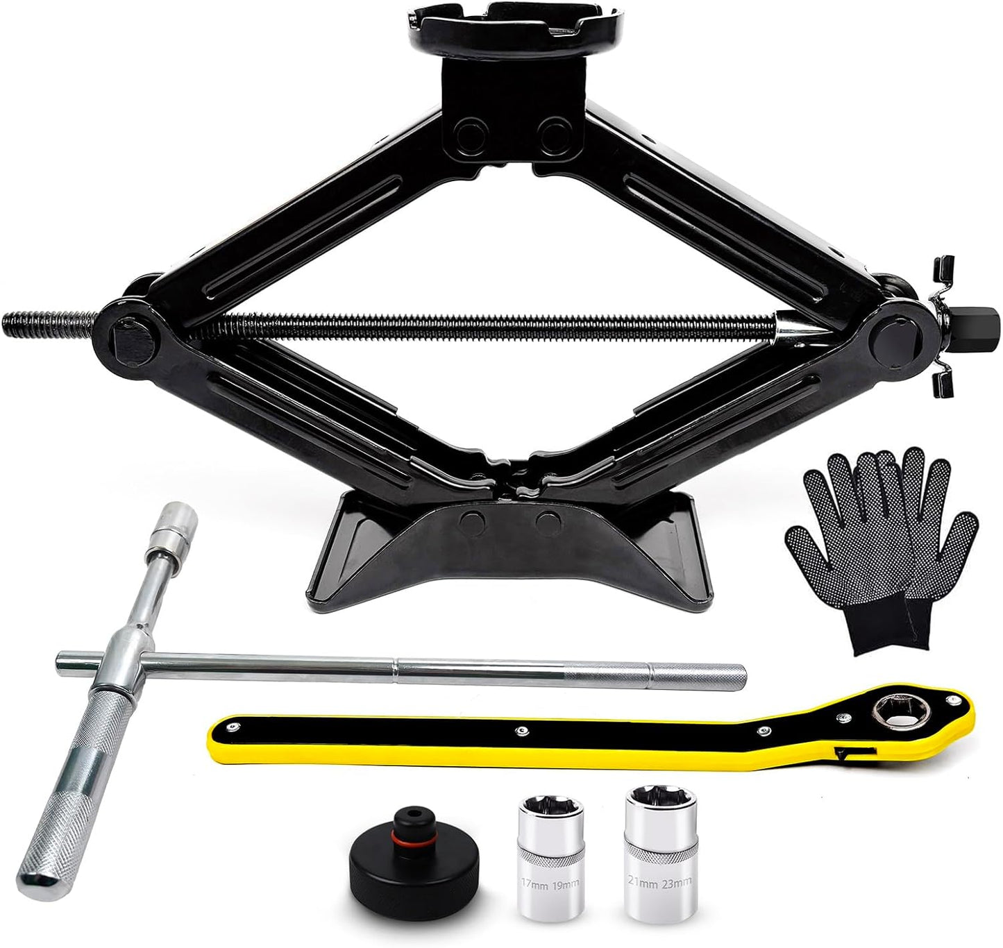 Car Jack Kit 2.5 Ton (5512 lbs),Scissor Jack for Car with Rubber Pad, Equipped with Upgraded Cross Wrench, Portable tire Jack Replacement kit, and SUV MPV car Emergency