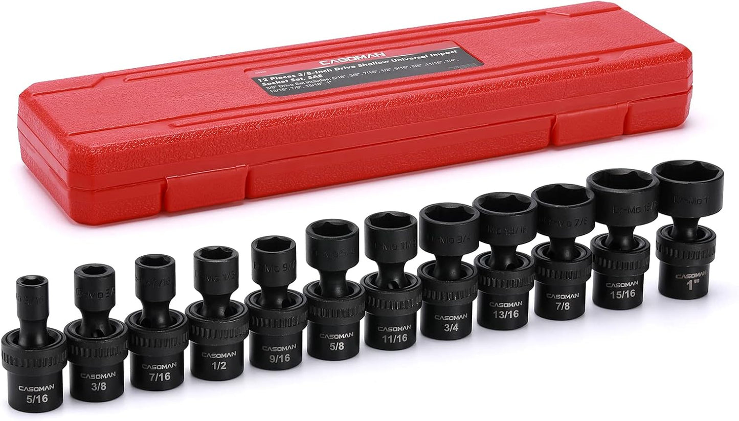 CASOMAN 10 PCS 1/2" Drive Deep Universal Impact Socket Set, Metric,10-19mm