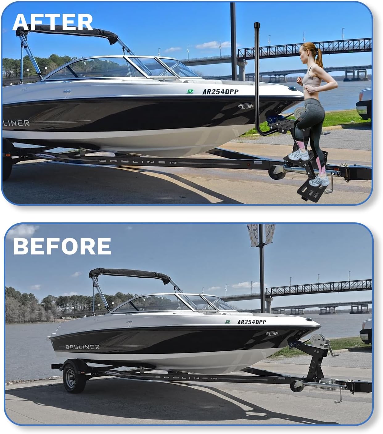 3 Steps Heavy Duty Boat Trailer Steps, 500 lbs Capacity Boat Trailer Ladder with Non-Slip Surface, Universal Fit Boarding Steps for Bass Boat, Pontoon Boat, Loading Gear or Fishing
