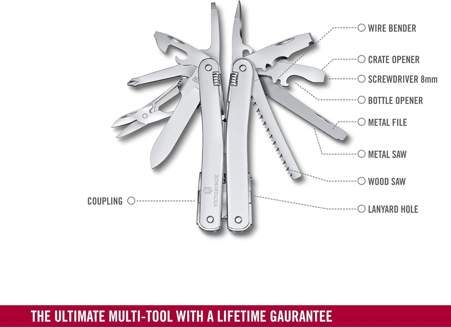 Victorinox Swiss Tool Spirit MX Swiss Army Knife, 24 Function Swiss Made Multitool with Large Blade, Pliers and Wire Cutter - Silver with Nylon Pouch