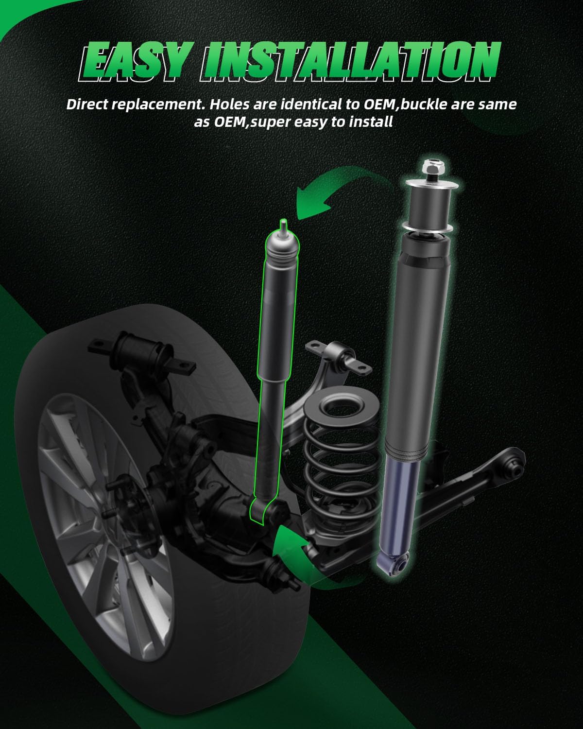 SCITOO Rear Auto Shocks Set, Fit for 2002-2005 Kia Sedona, Black Gas Struts Shock Absorber Set of 2 Bare Struts