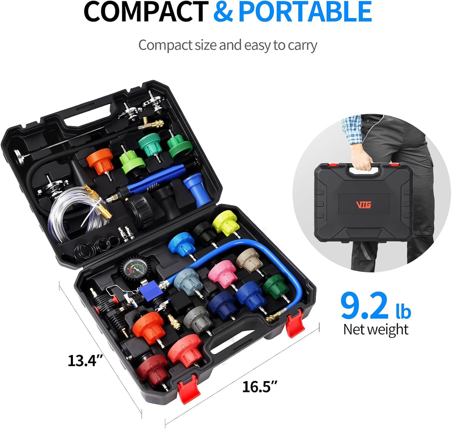 31PCS Coolant Pressure Tester Kit,Radiator Pressure Tester and Vacuum Refill Kit for Automotive Cooling System Water Tank Leakage Detection