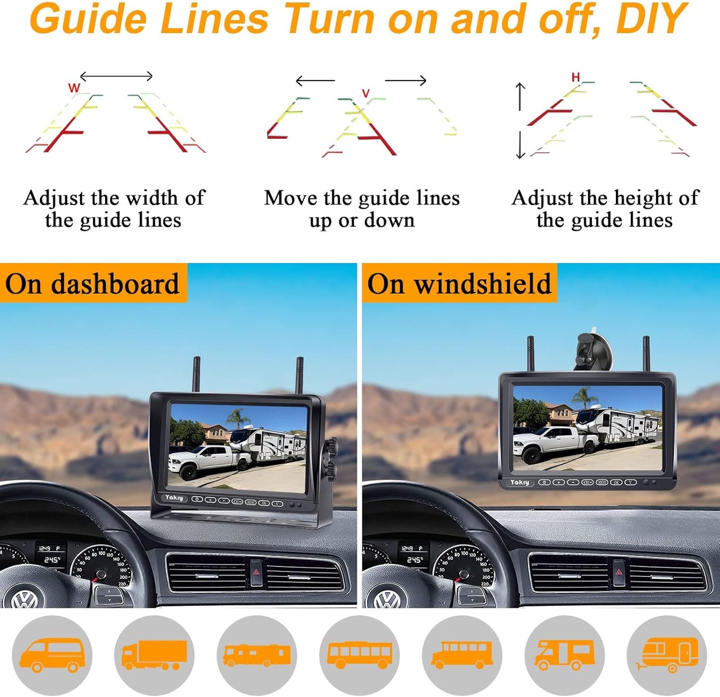 RV Backup Camera Wireless Plug and Play: Pre-Wired for Furrion System Recording Wide View Rear View Camera Clear Night Vision HD 1080P 7'' Touch Key Monitor for Trailer Camper Motorhome Yakry Y27-N