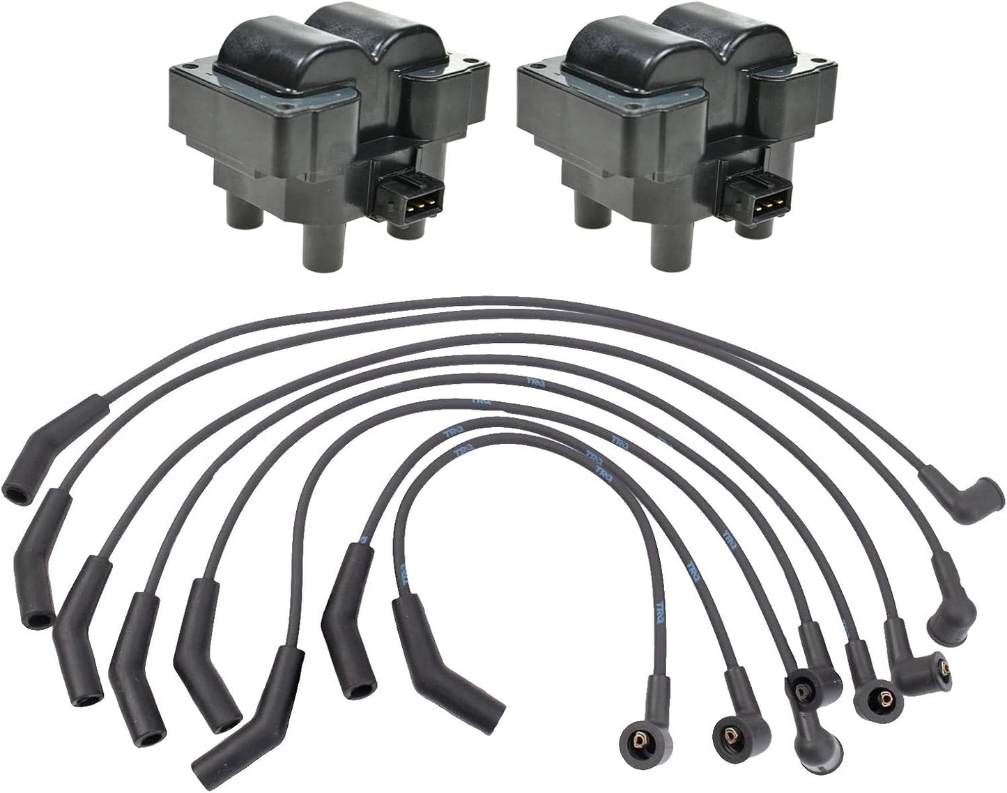 TRQ Ignition Kit Ignition Coil Spark Plugs Wire Set Compatible with 1999-2004 Land Rover Discovery 1999-2002 Range Rover