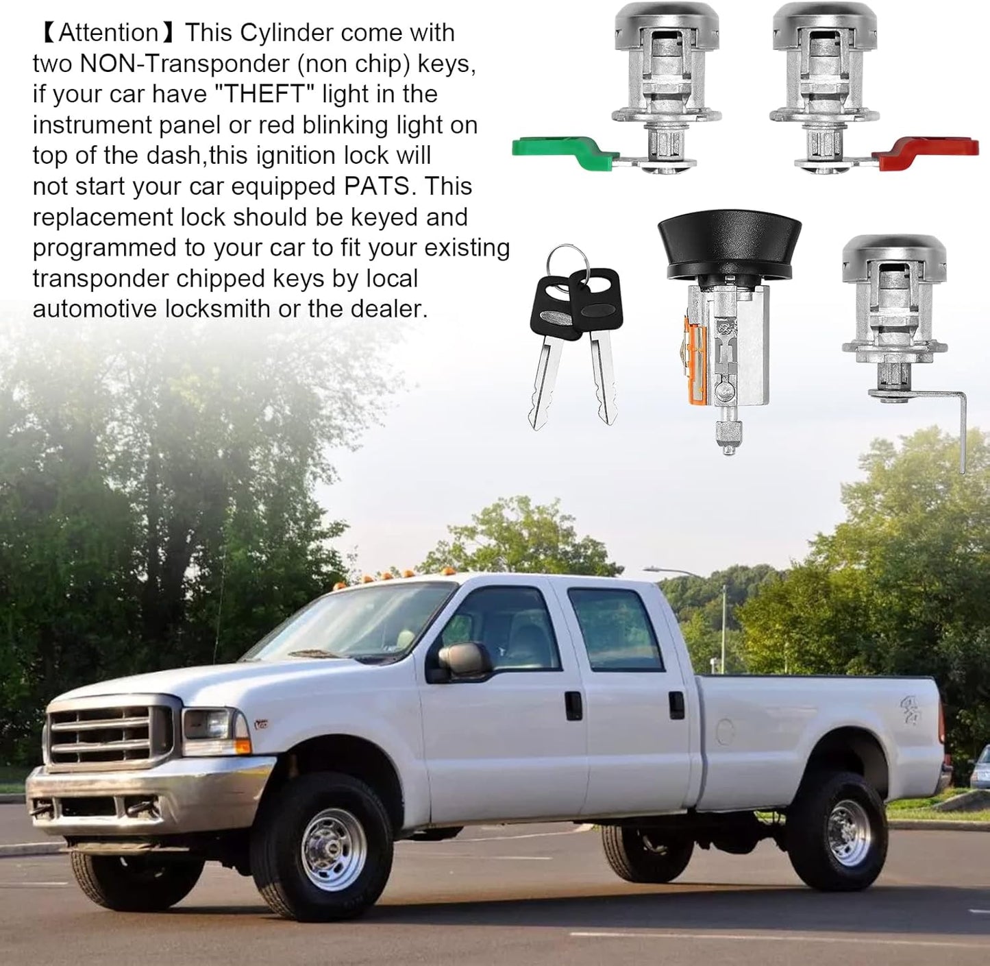 C-42-195 Ignition Switch Lock Cylinder & Door & Pickup Tailgate with Lock Pawl Lever Set w/2 Keys for Ford F-Series F150 1997-2003, F250 & F350 1998-2004, Replace# LC6177+DL5885+597638 (No Chip)