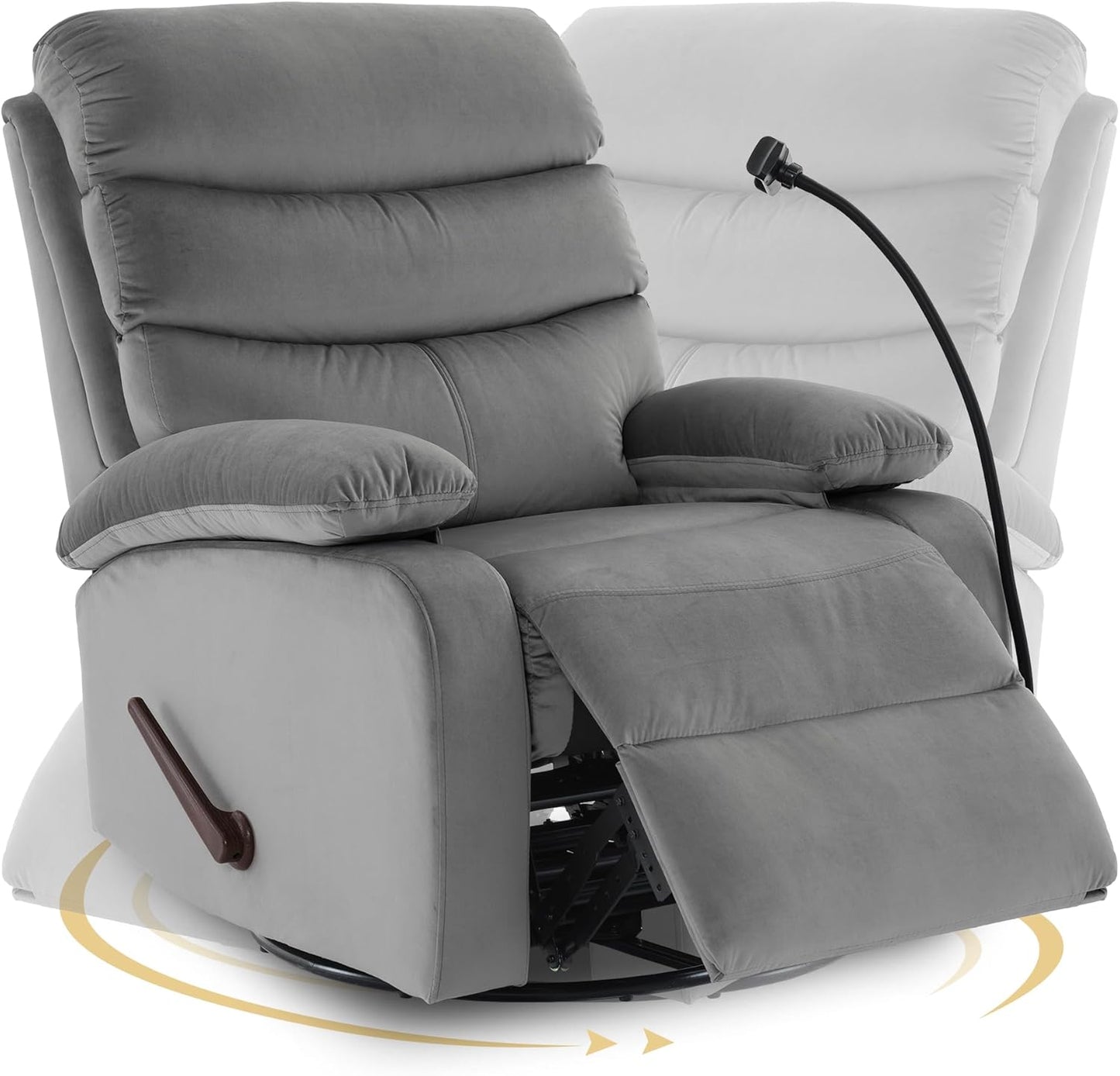 Swivel Rocker Recliner Chairs, Manual Rocking Recliner Chair for Adults, Small Recliners for Small Spaces, Single Sofa Recliner for Living Room, Nursery - Light Grey