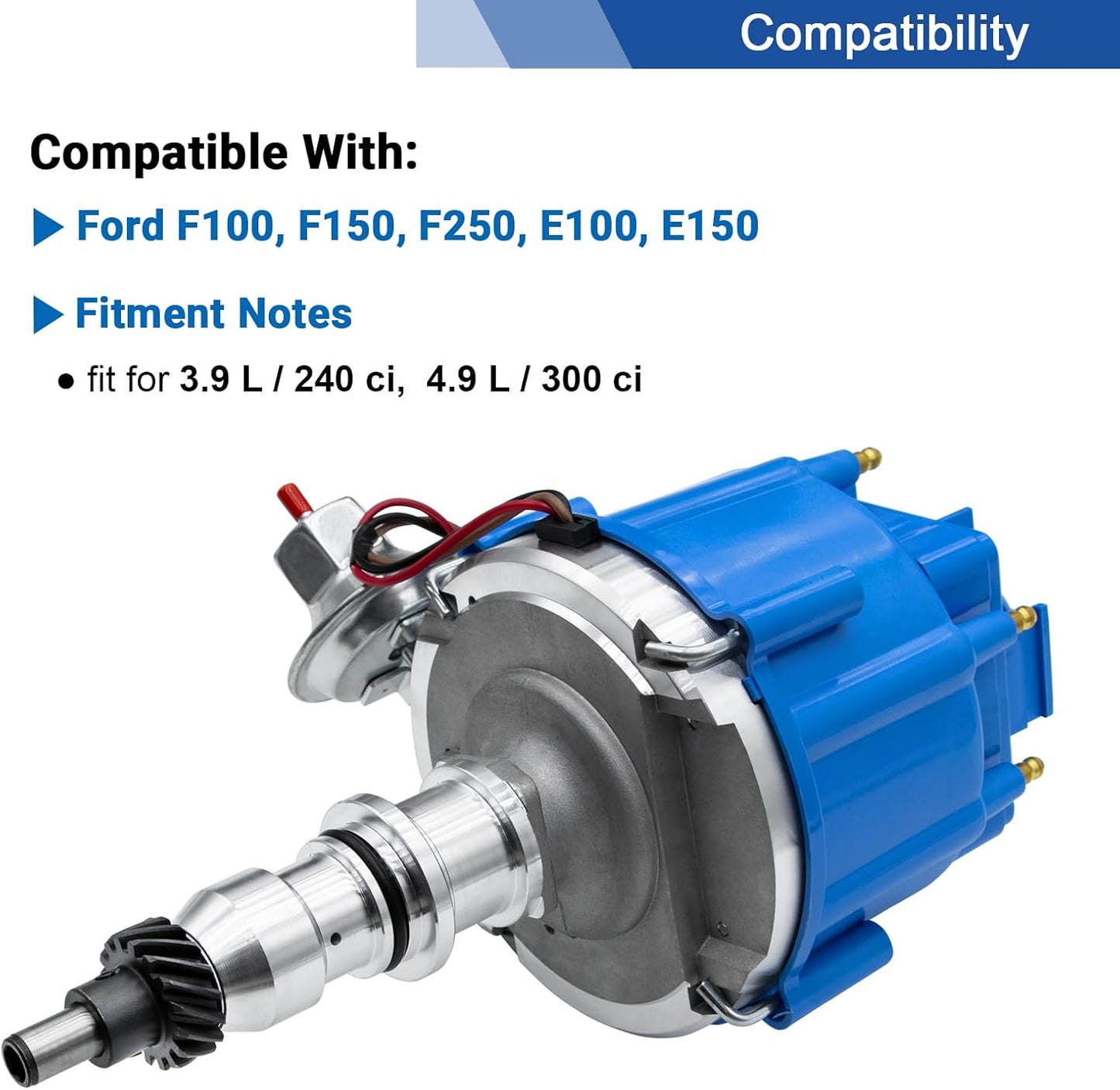 Complete HEI Ignition Distributor with 65K Coil One Wire Installation Straight 6 Cylinder 240 and 300 Compatible with Ford F100, F150, F250, E100, E150