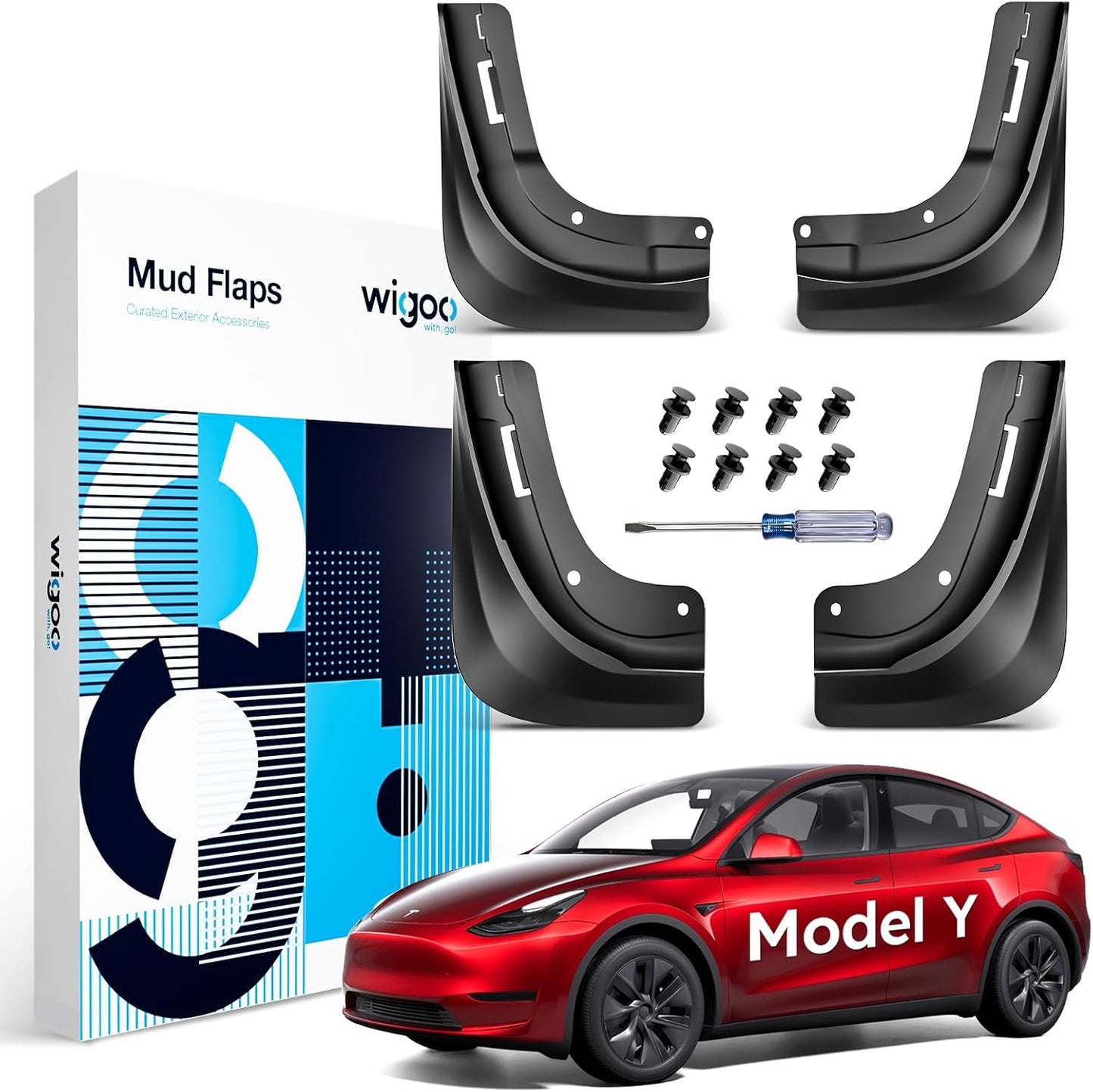 Wigoo 2025 New Tesla Model Y Juniper Accessories Mud Flaps [Stay Clean, Protect Paint] All Weather Guards, No Drilling Required, for Tesla New Model Y 2025 2026 Launch, Thicker Version (Set of 4)